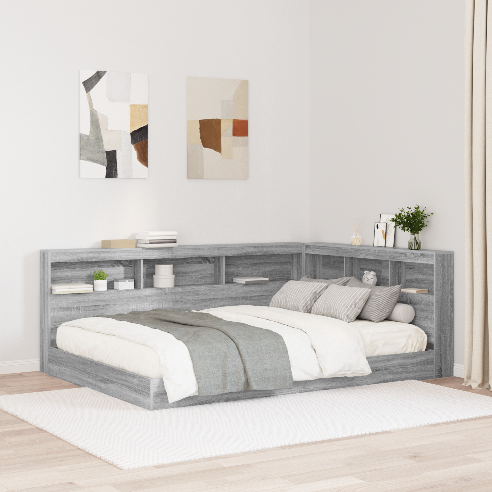 Bookcase Bed Grey Sonoma 140x200 cm Engineered Wood
