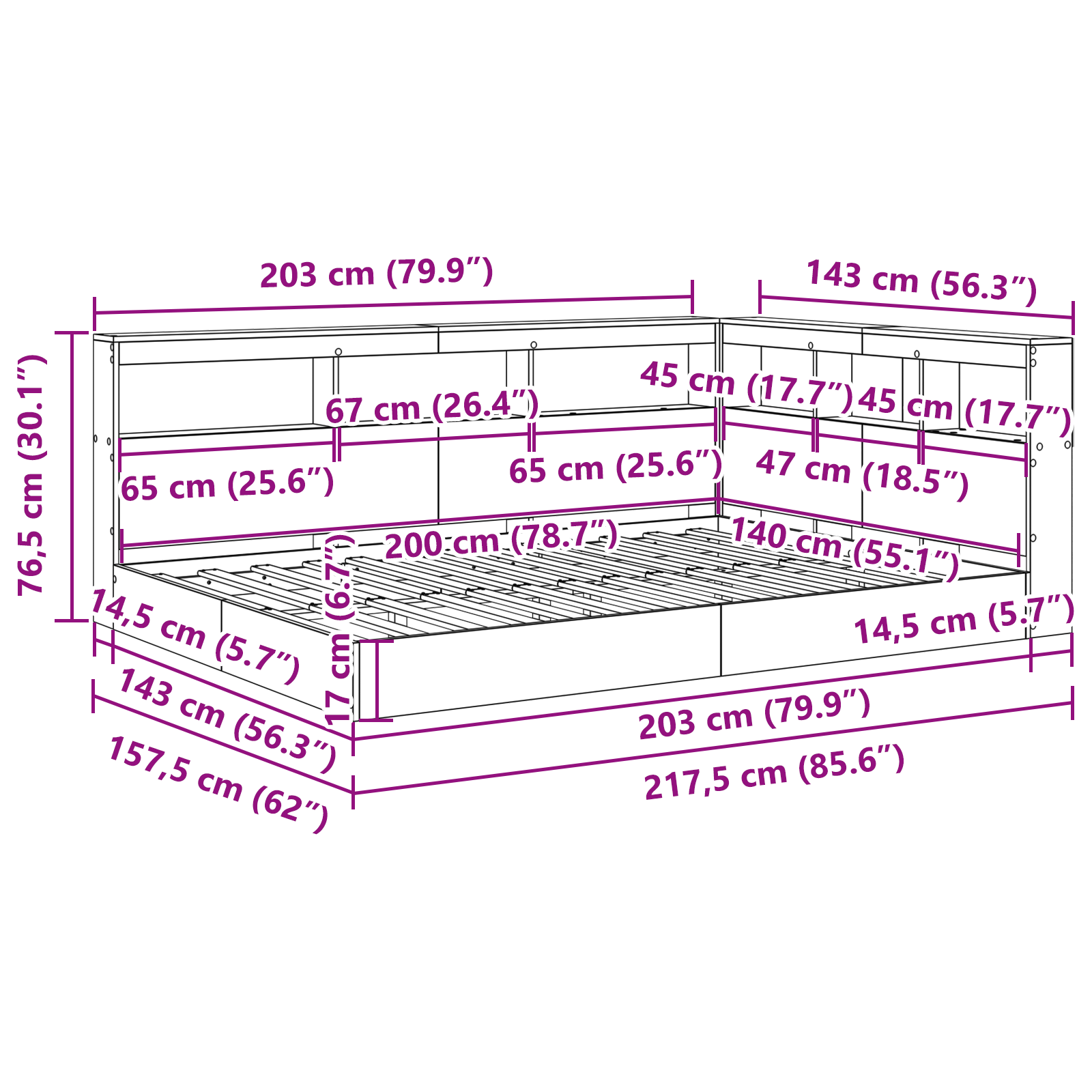 Bookcase Bed Grey Sonoma 140x200 cm Engineered Wood - Image 11