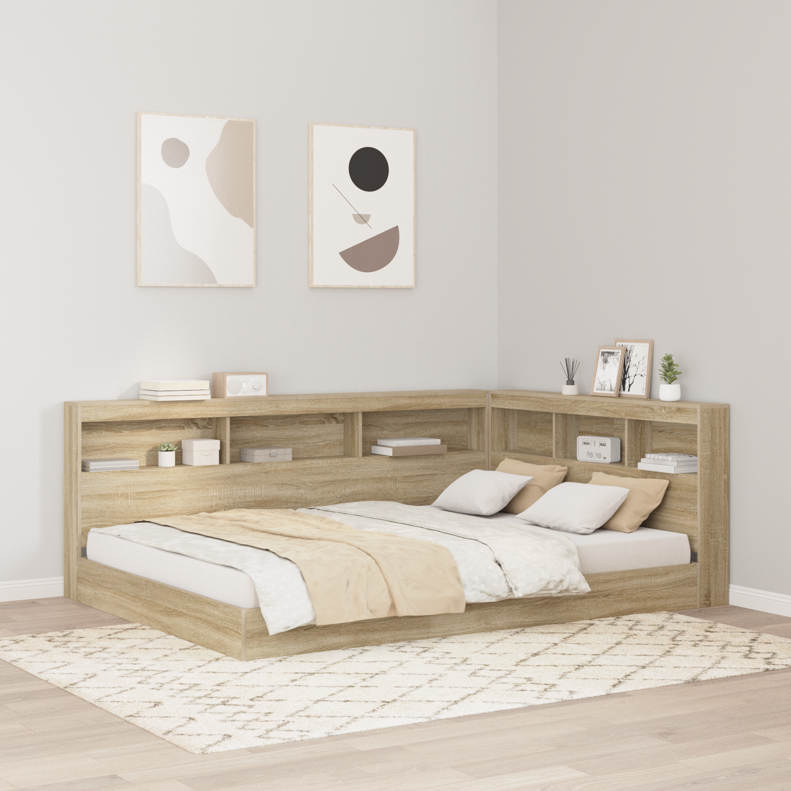 vidaXL Pat cu rafturi Sonoma Oak 160 x 200 cm din lemn laminat