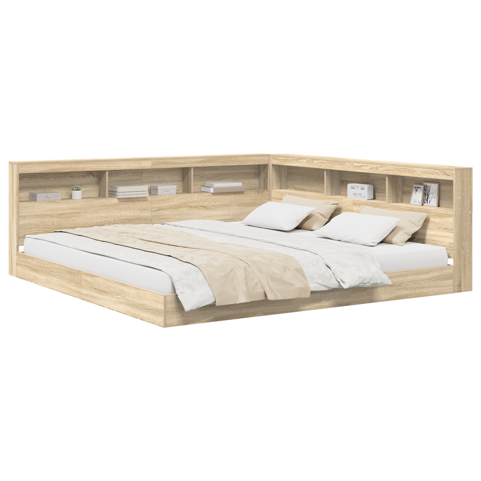 Knygų spintelės lova Sonoma ąžuolo 180x200 cm inžinierinė mediena - Image 2