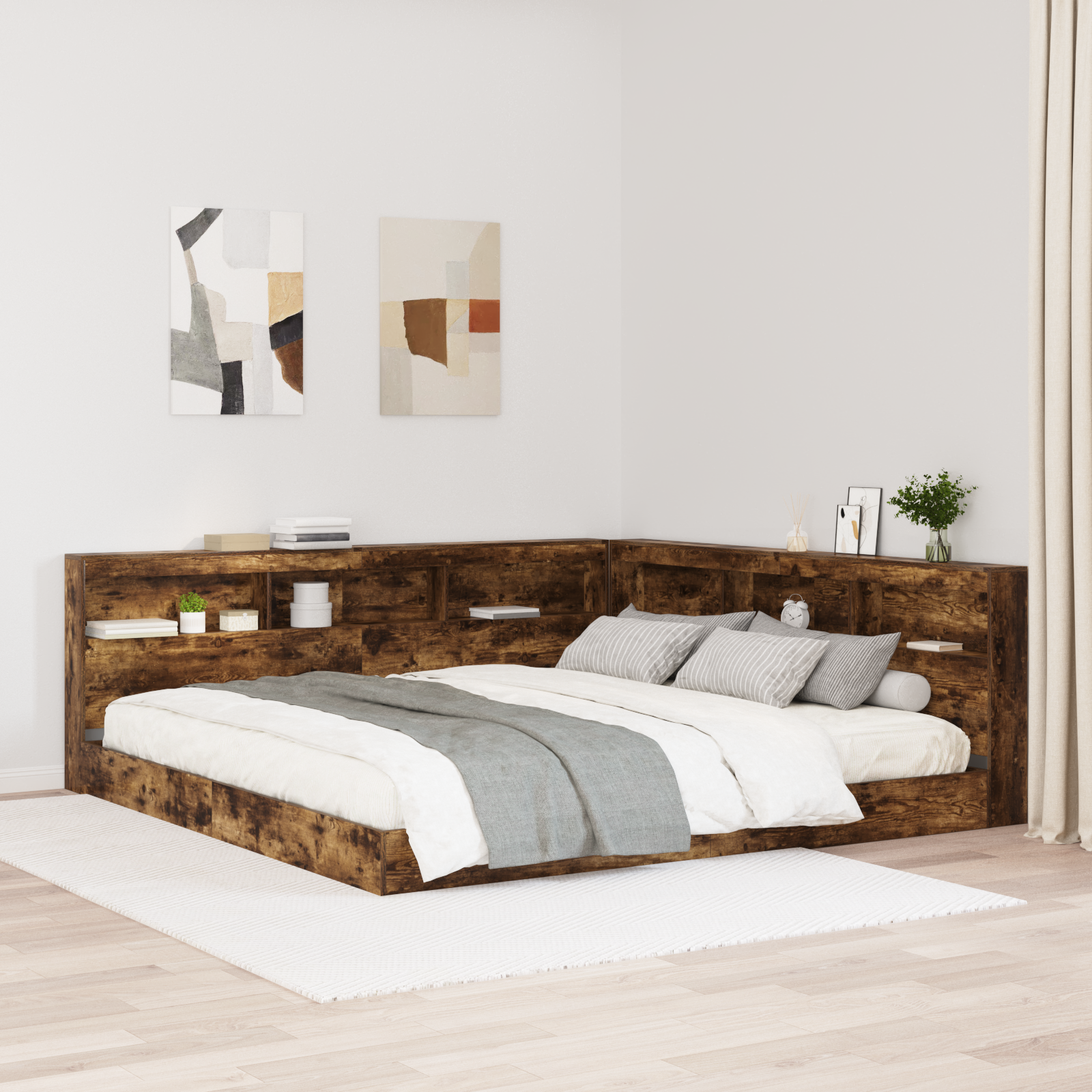 Bookcase Bed Smoked Oak 180x200 cm Engineered Wood