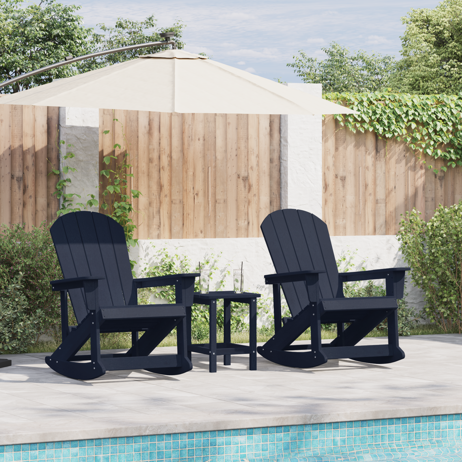 vidaXL Set de lounge pentru grădină 3 pcs Bleumarin HDPE
