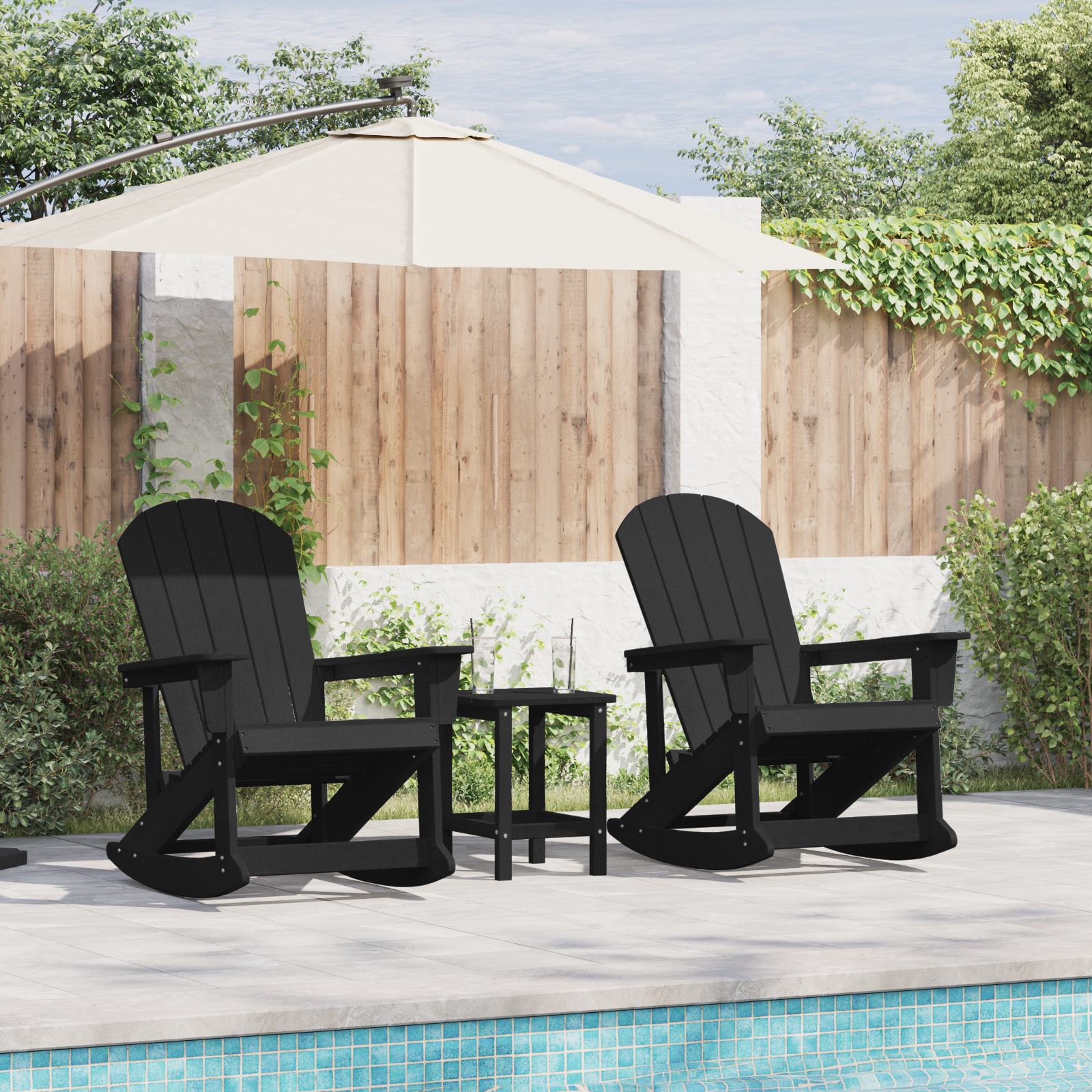 Tuin Lounge Set 3 pcs Zwart Medium 38 x 38 x 46 cm HDPE - Afbeelding 3