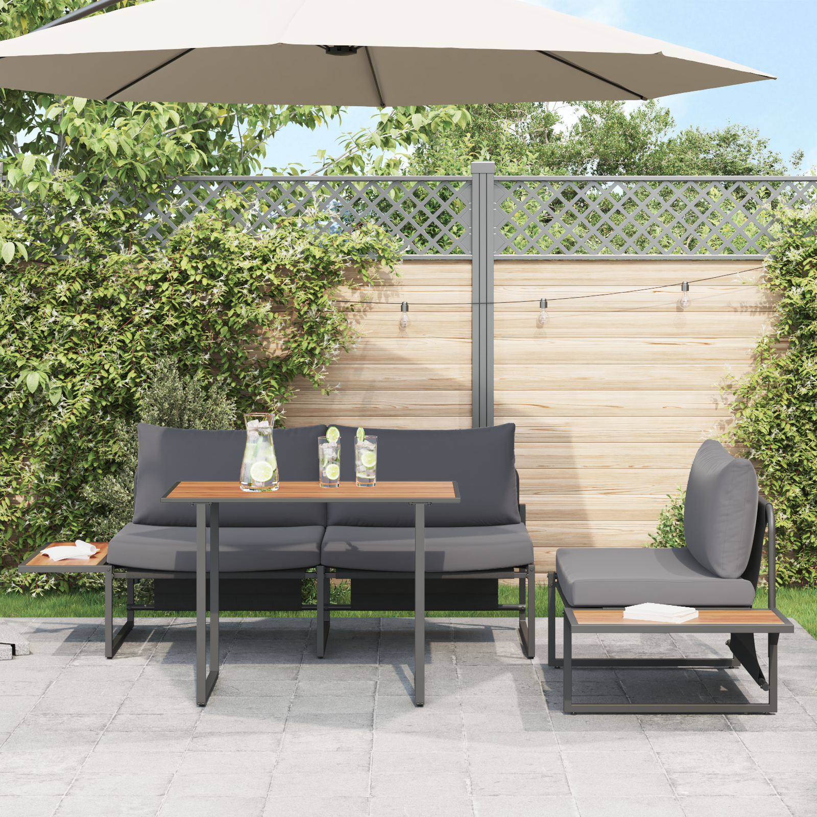 3 Piece Garden Dining Set with Anthracite Cushions