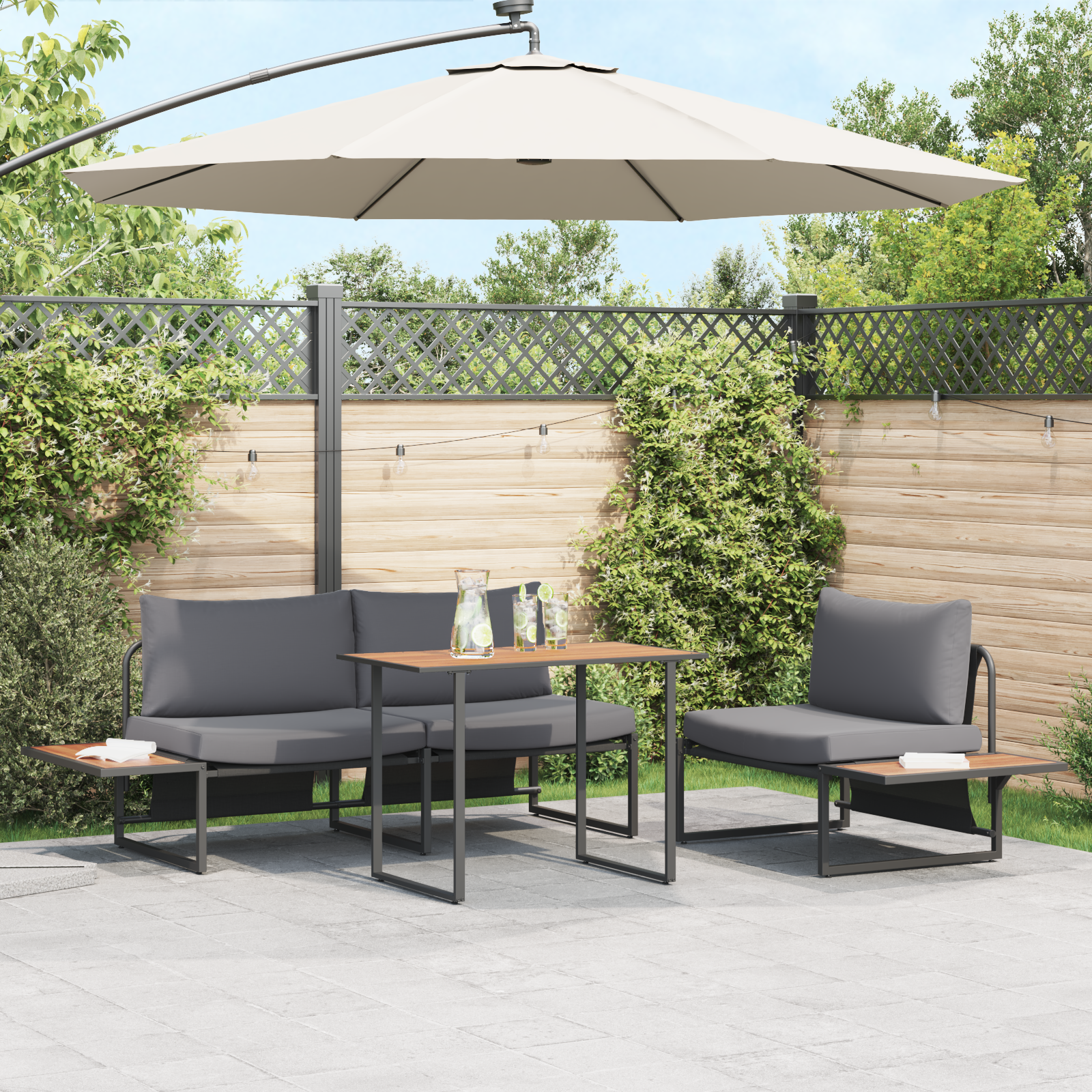 3 Piece Garden Dining Set with Anthracite Cushions - Image 4