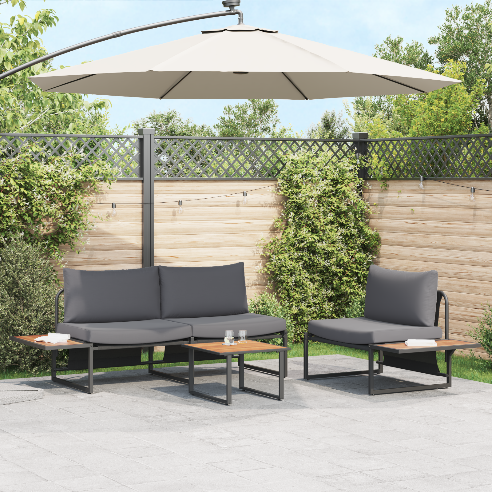 3 Piece Garden Sofa Set with Anthracite Cushions - Image 4