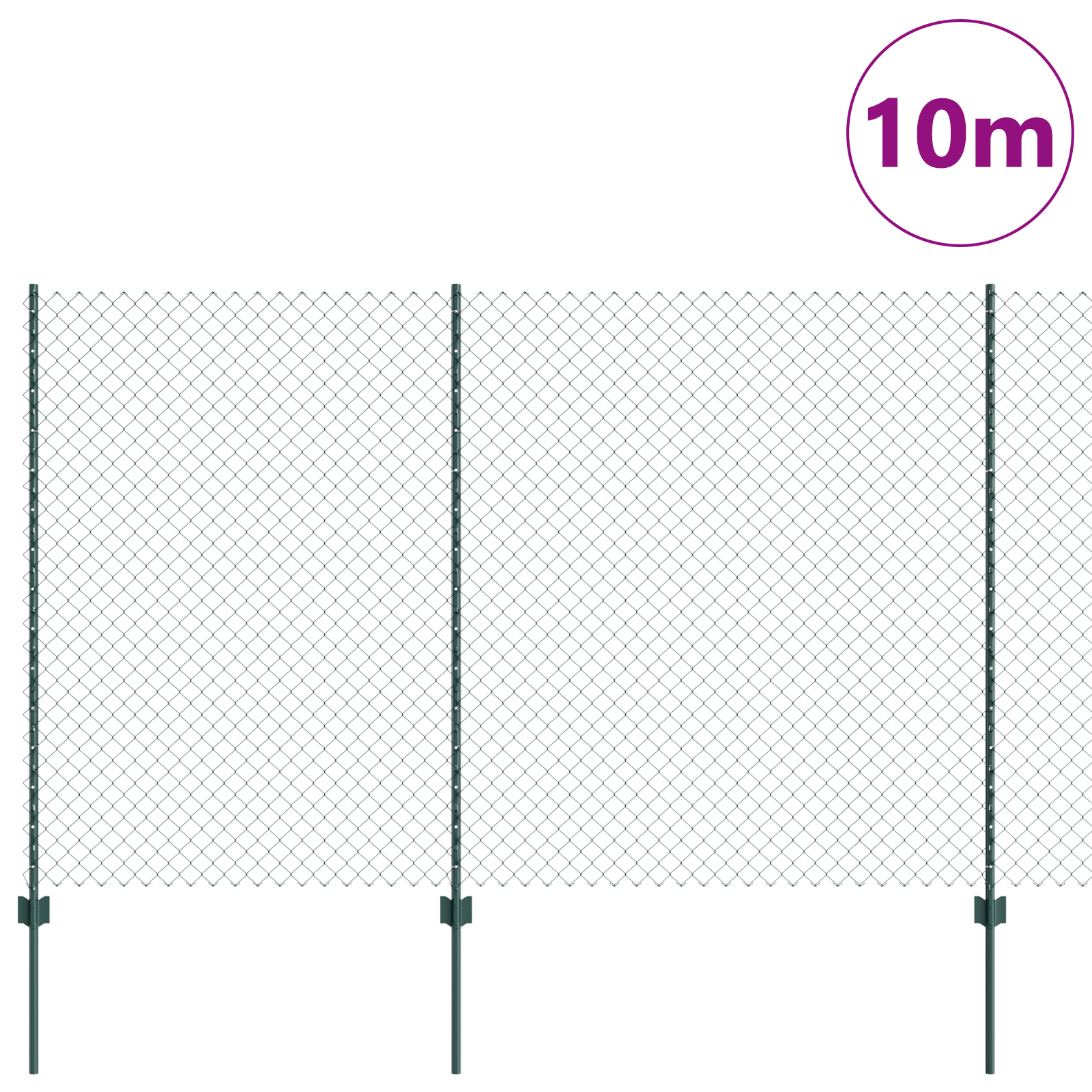 Chain Link Fence with 10 U Posts Green 1.5x10 m Steel - Image 3