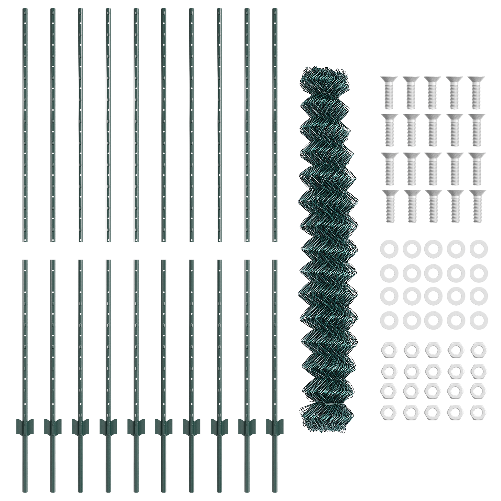 Chain Link Fence with 10 U Posts Green 1.6x10 m Steel - Image 3