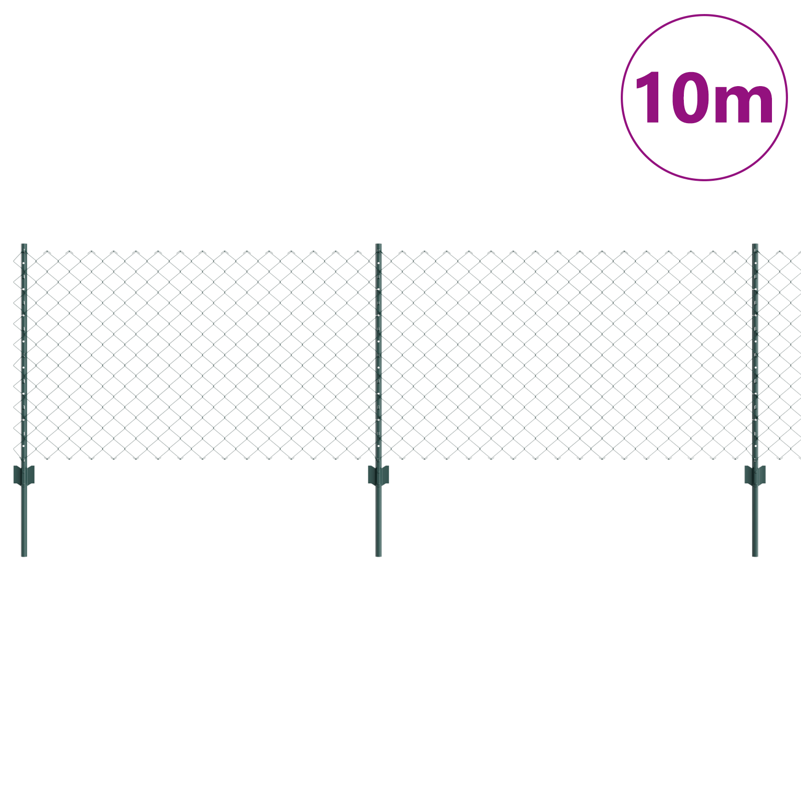 Chain Link Fence with 10 U Posts Green 0.8x10 m Steel - Image 3