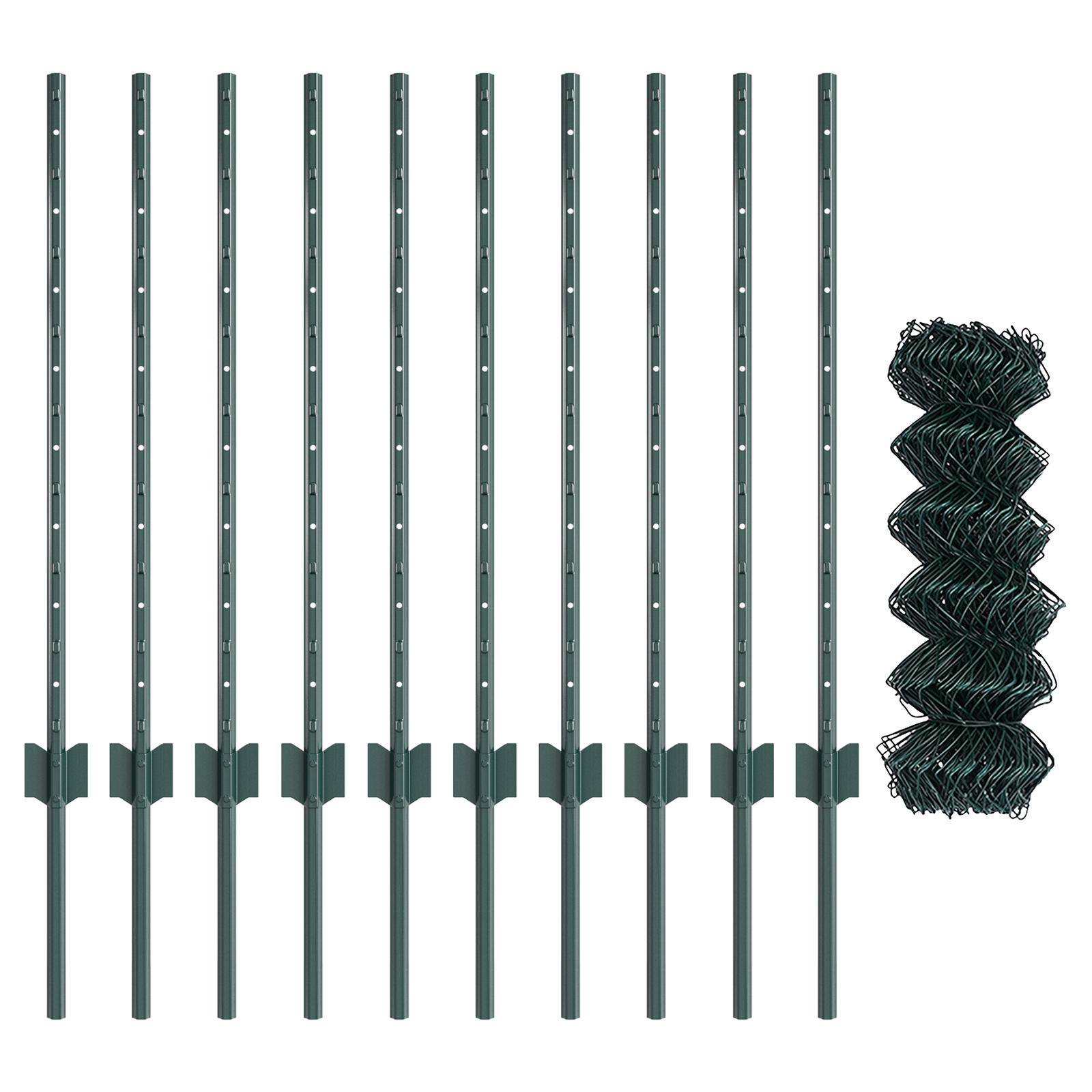 Chain Link Fence with 10 U Posts Green 0.8x10 m Steel - Image 4