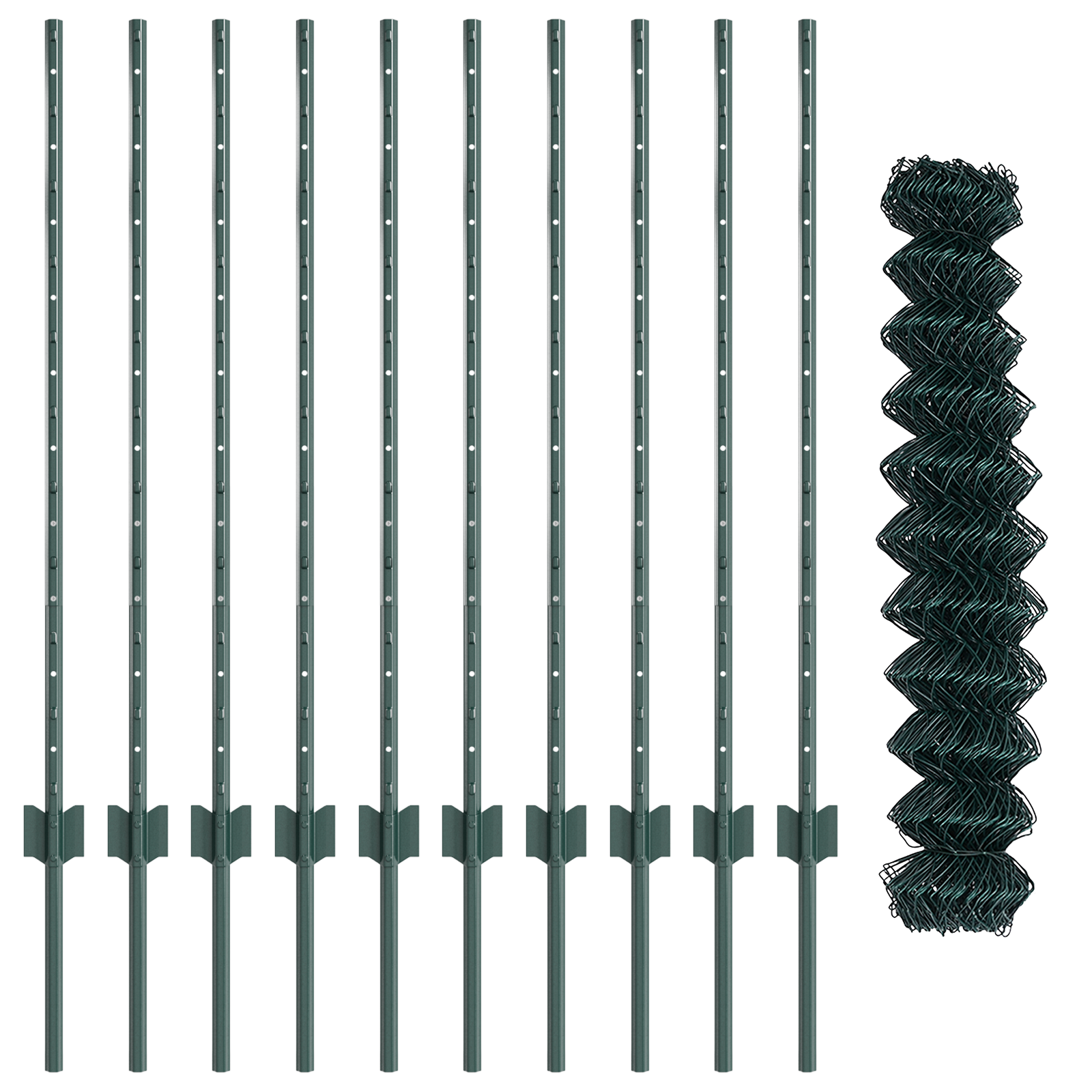 Chain Link Fence with 10 U Posts Green 1x10 m Steel - Image 5