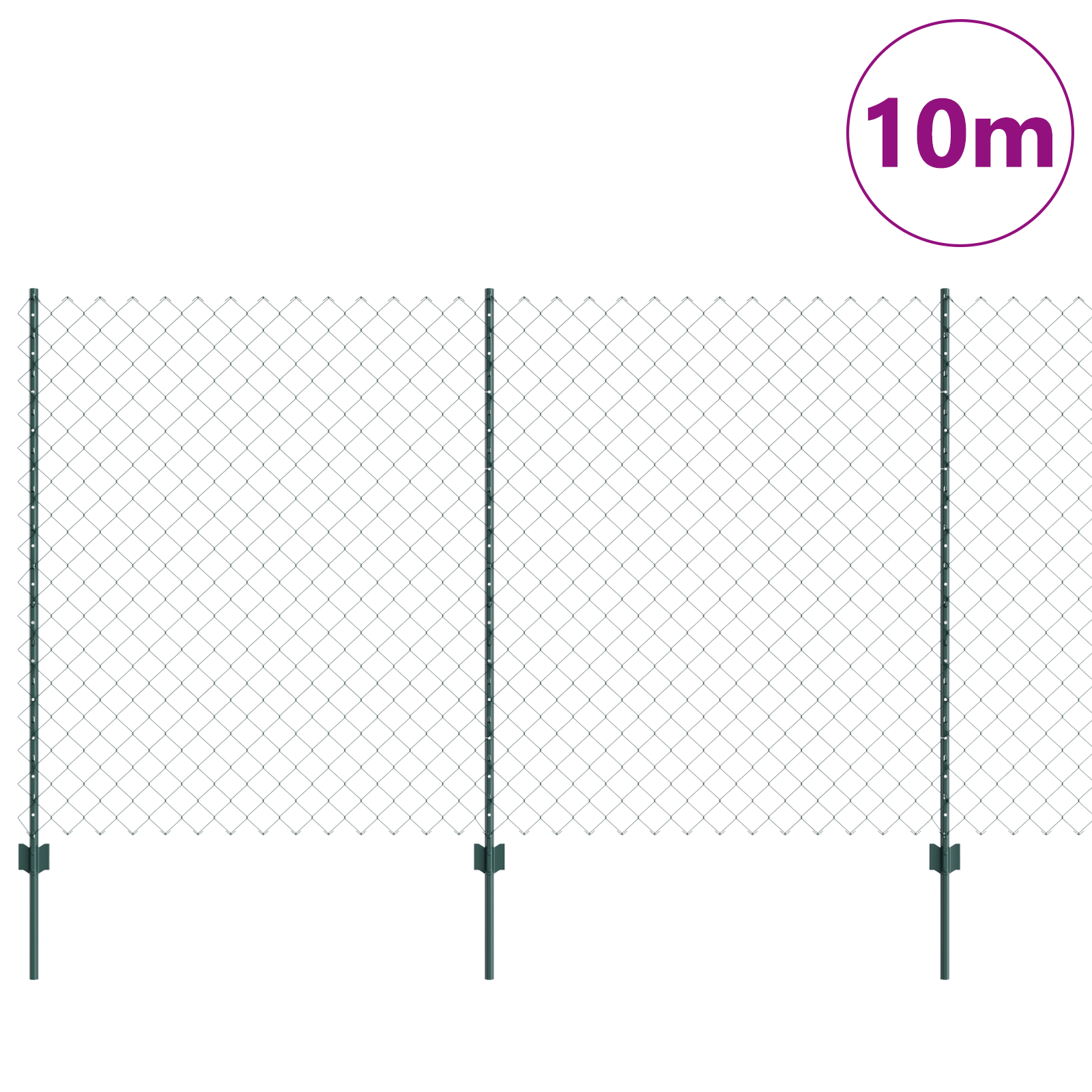 Chain Link Fence with 10 U Posts Green 1.4x10 m Steel - Image 3