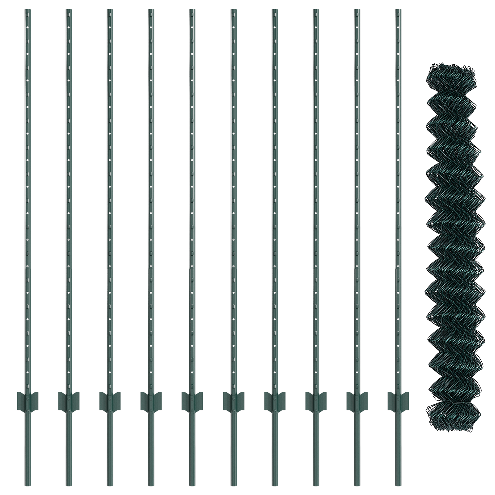 Chain Link Fence with 10 U Posts Green 1.4x10 m Steel - Image 5