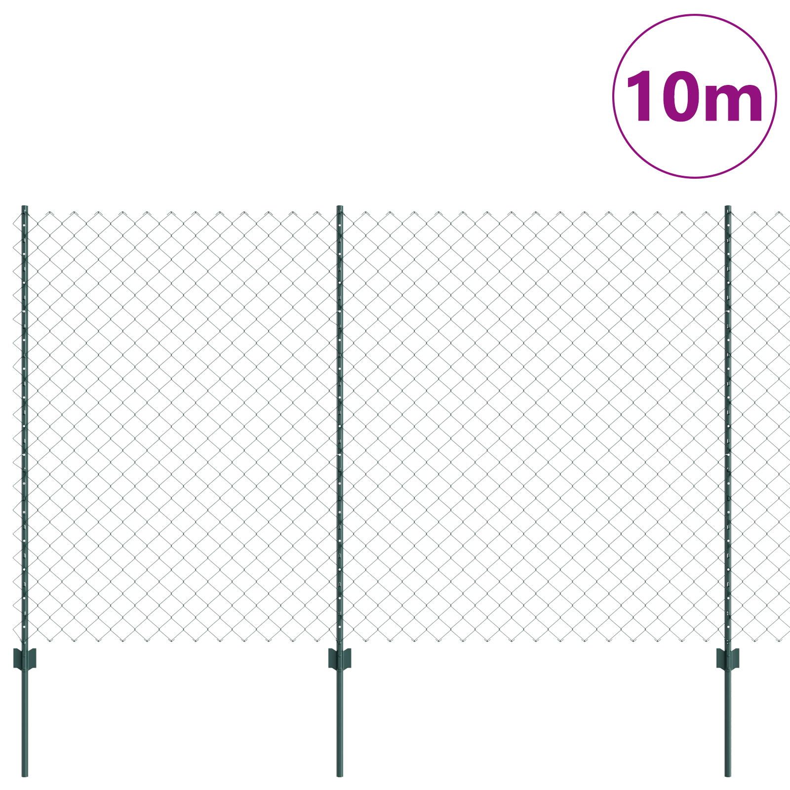 Chain Link Fence with 10 U Posts Green 1.6x10 m Steel - Image 3
