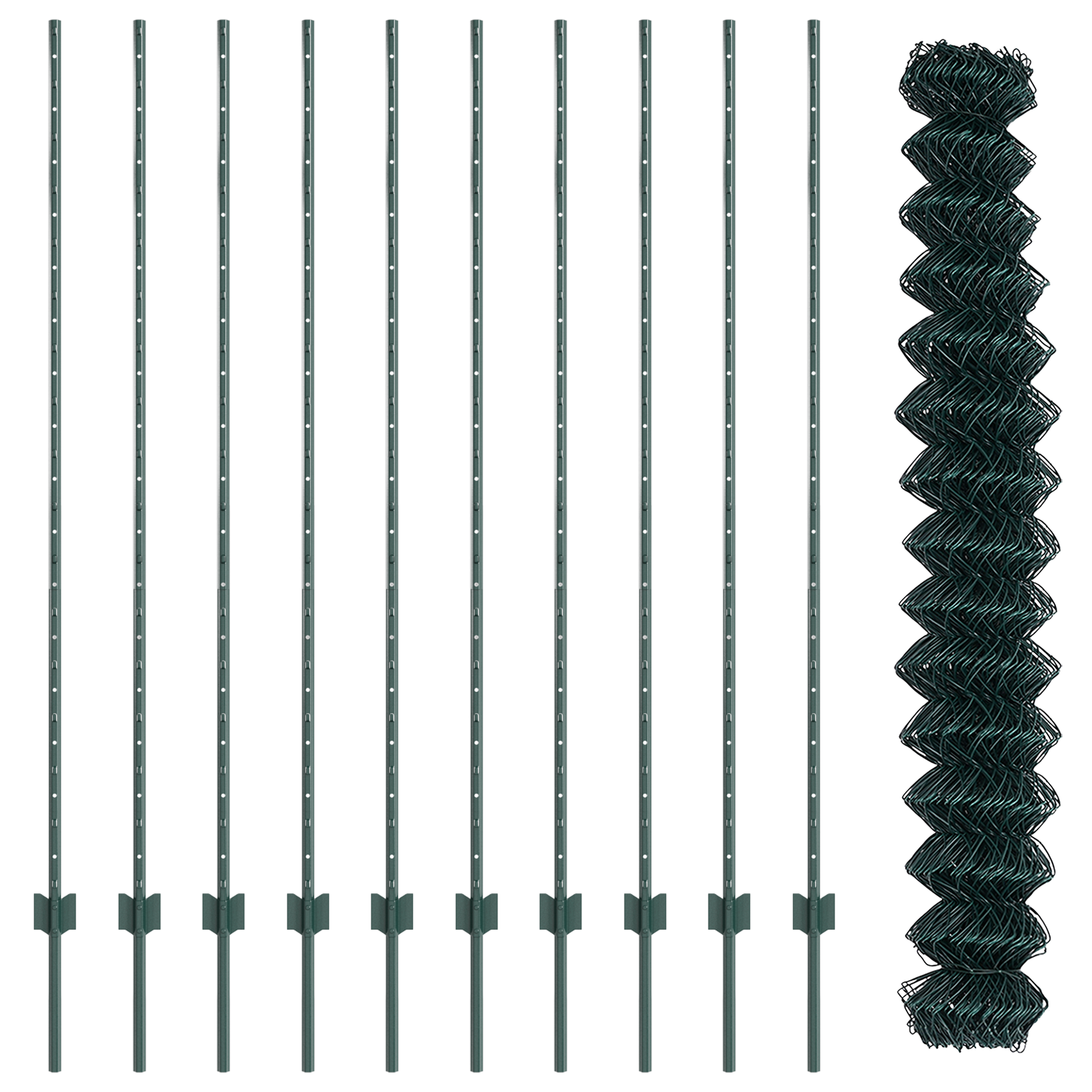 Chain Link Fence with 10 U Posts Green 1.6x10 m Steel - Image 5