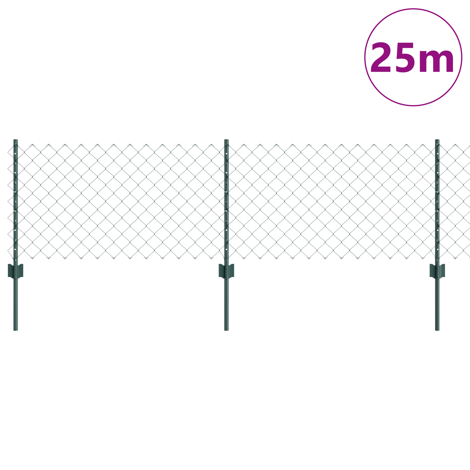 Chain Link Fence with 22 U Posts Green 0.6x25 m Steel - Image 3