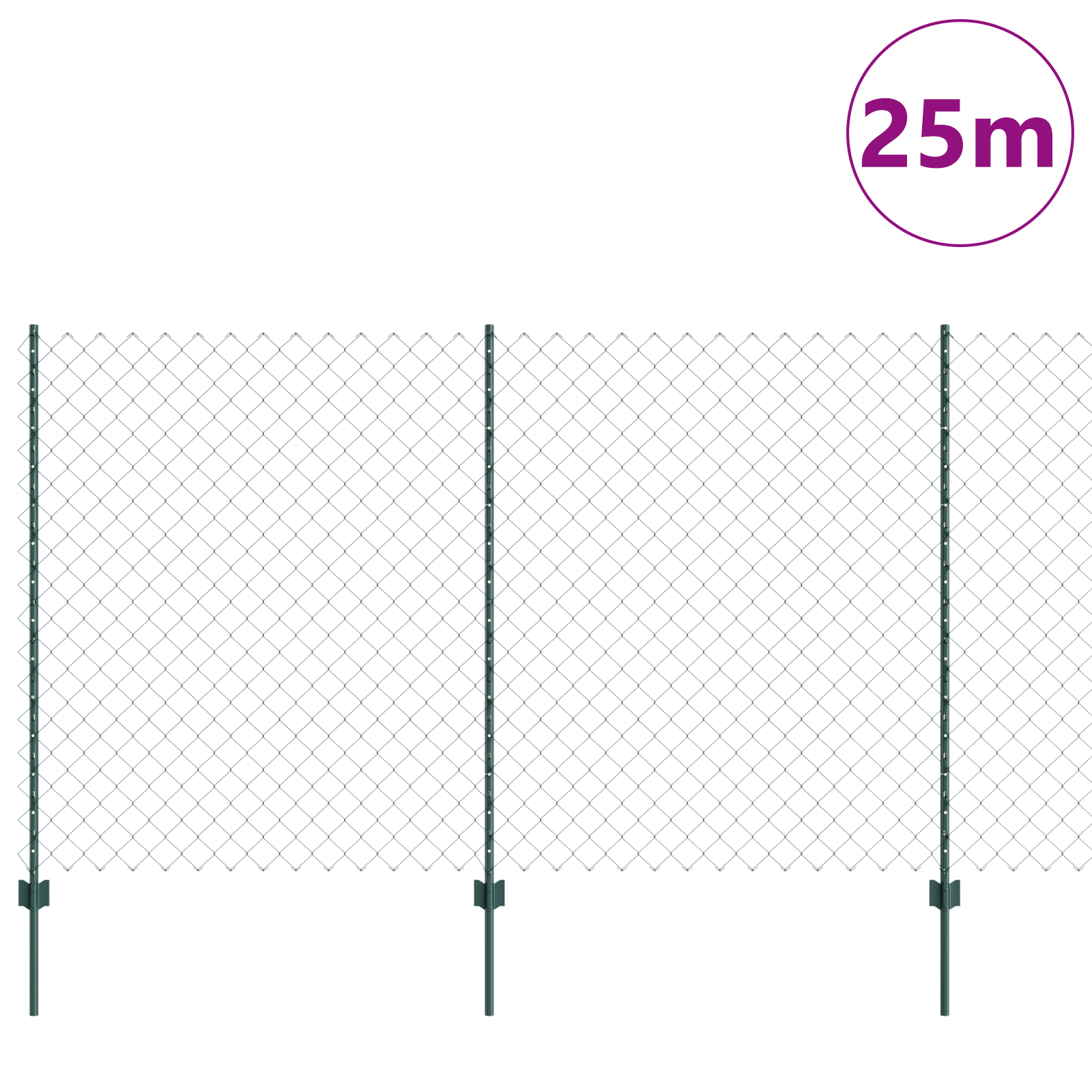 Chain Link Fence with 22 U Posts Green 1.4x25 m Steel - Image 3