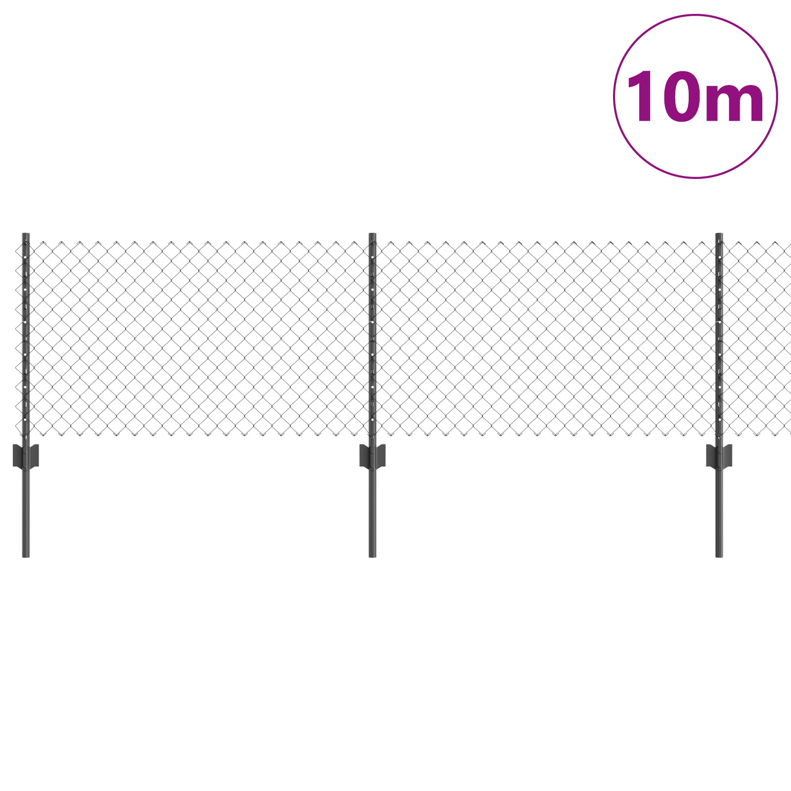 Chain Link Fence with 10 U Posts Grey 0.6x10 m Steel - Image 3