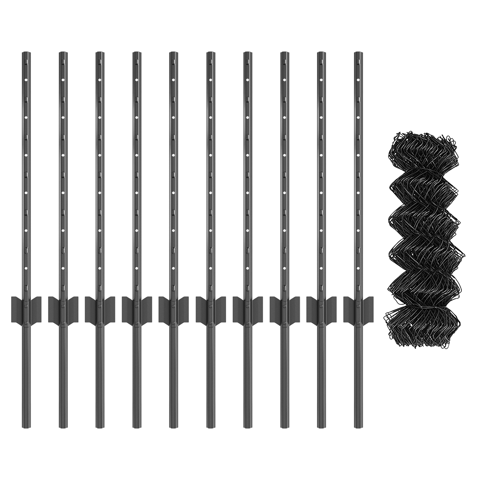 Chain Link Fence with 10 U Posts Grey 0.6x10 m Steel - Image 4