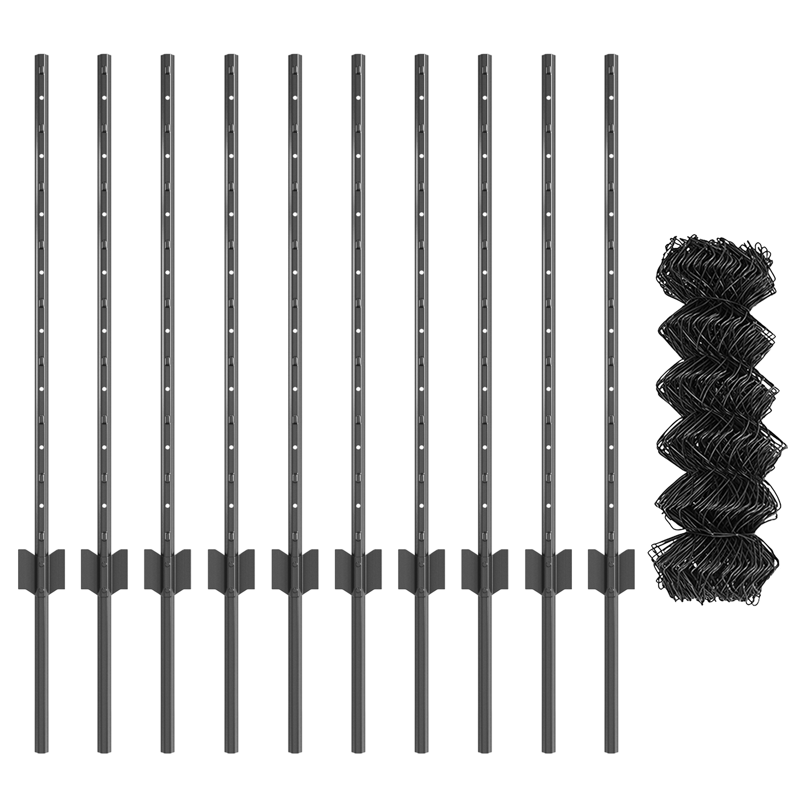 Chain Link Fence with 10 U Posts Grey 0.8x10 m Steel - Image 4