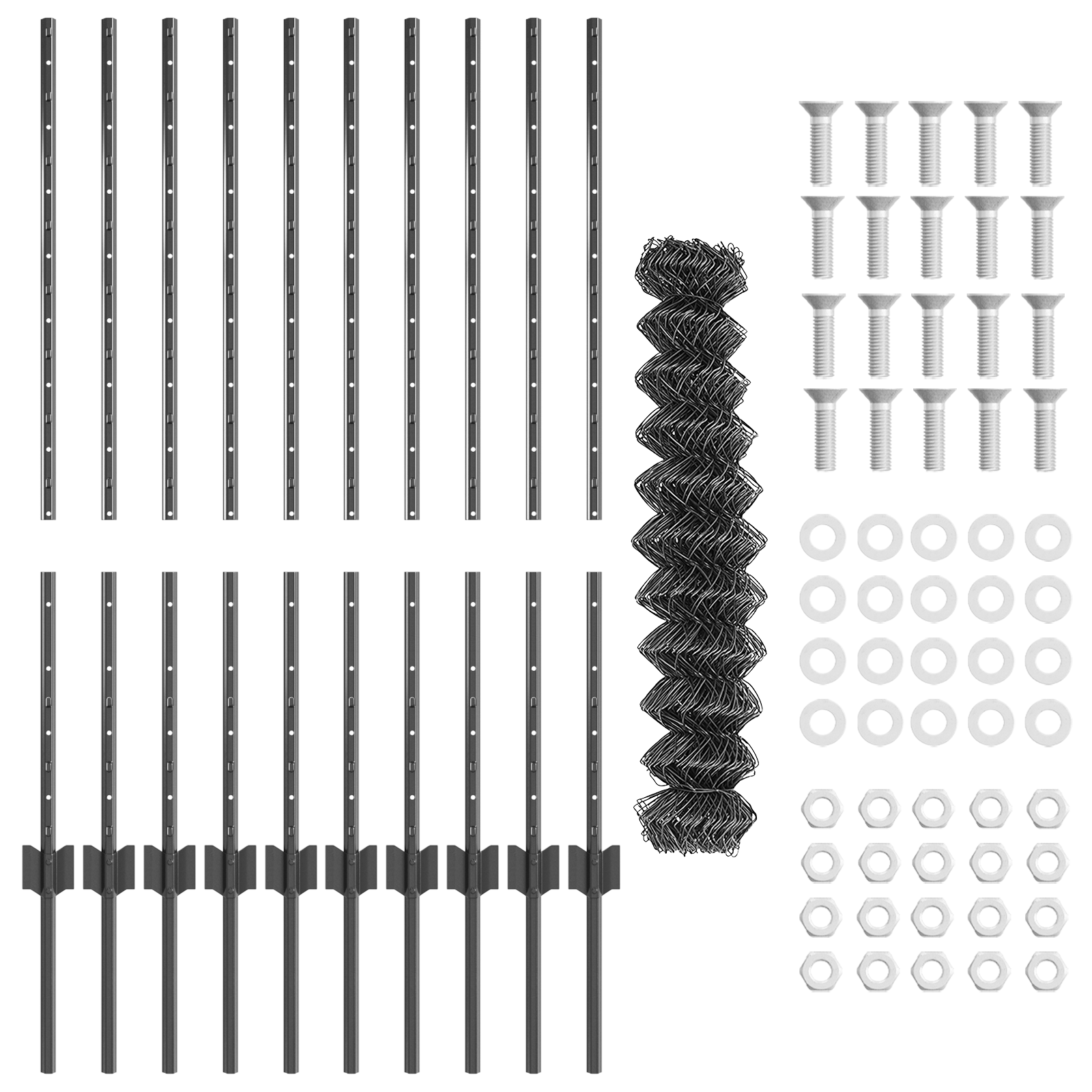 Chain Link Fence with 20 U Posts Grey 1x10 m Steel - Image 4