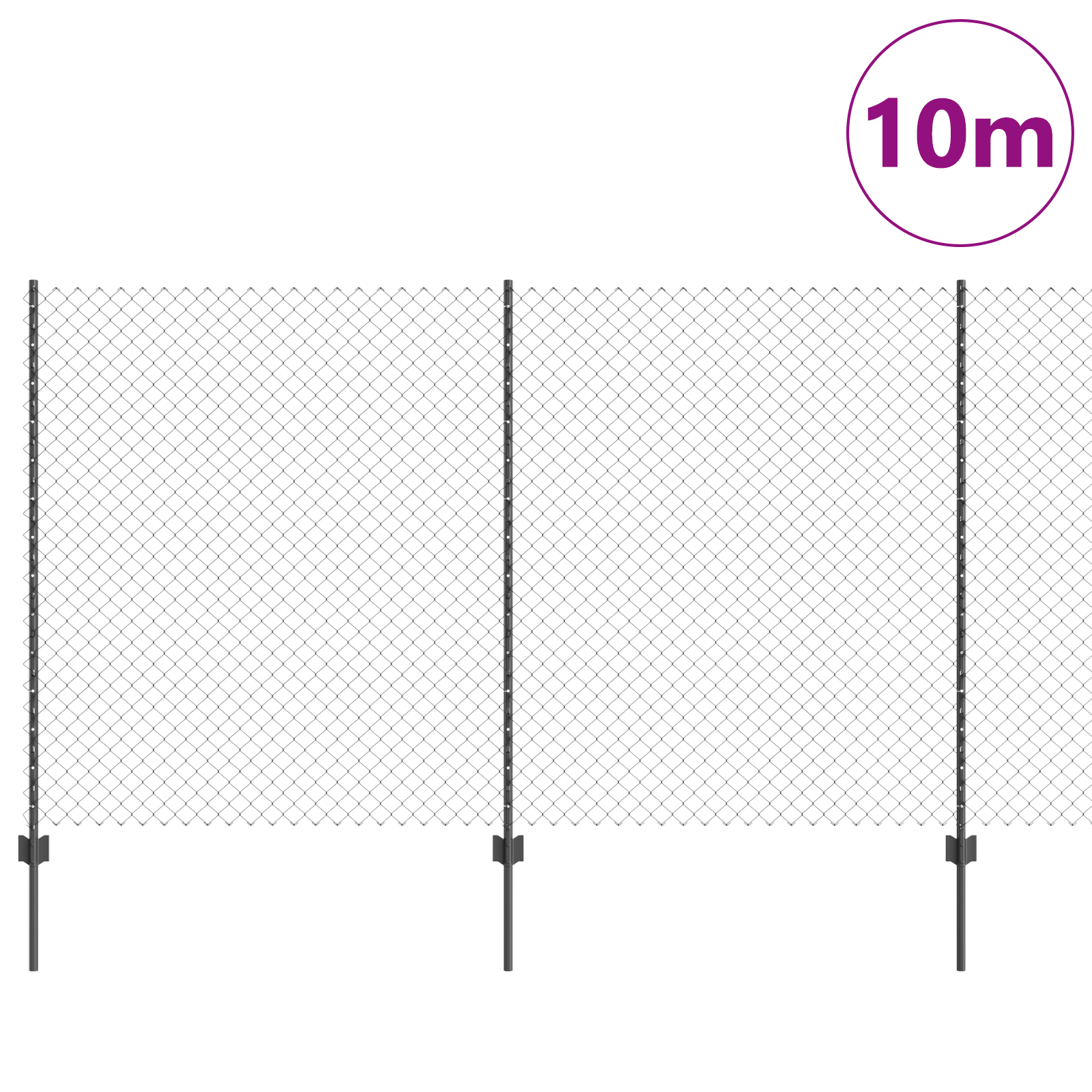 Chain Link Fence with 20 U Posts Grey 1.4x10 m Steel - Image 3