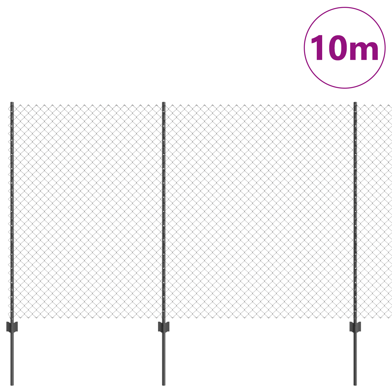 Chain Link Fence with 20 U Posts Grey 1.5x10 m Steel - Image 3
