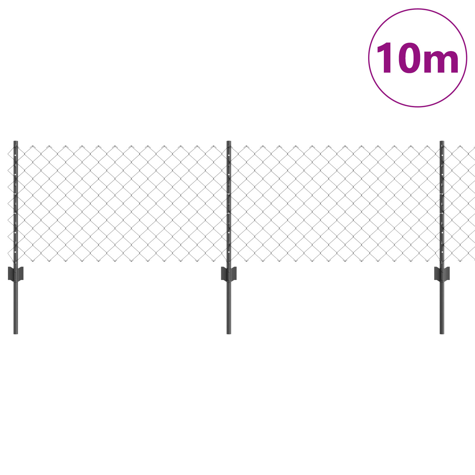 Chain Link Fence with 10 U Posts Grey 0.6x10 m Steel - Image 3