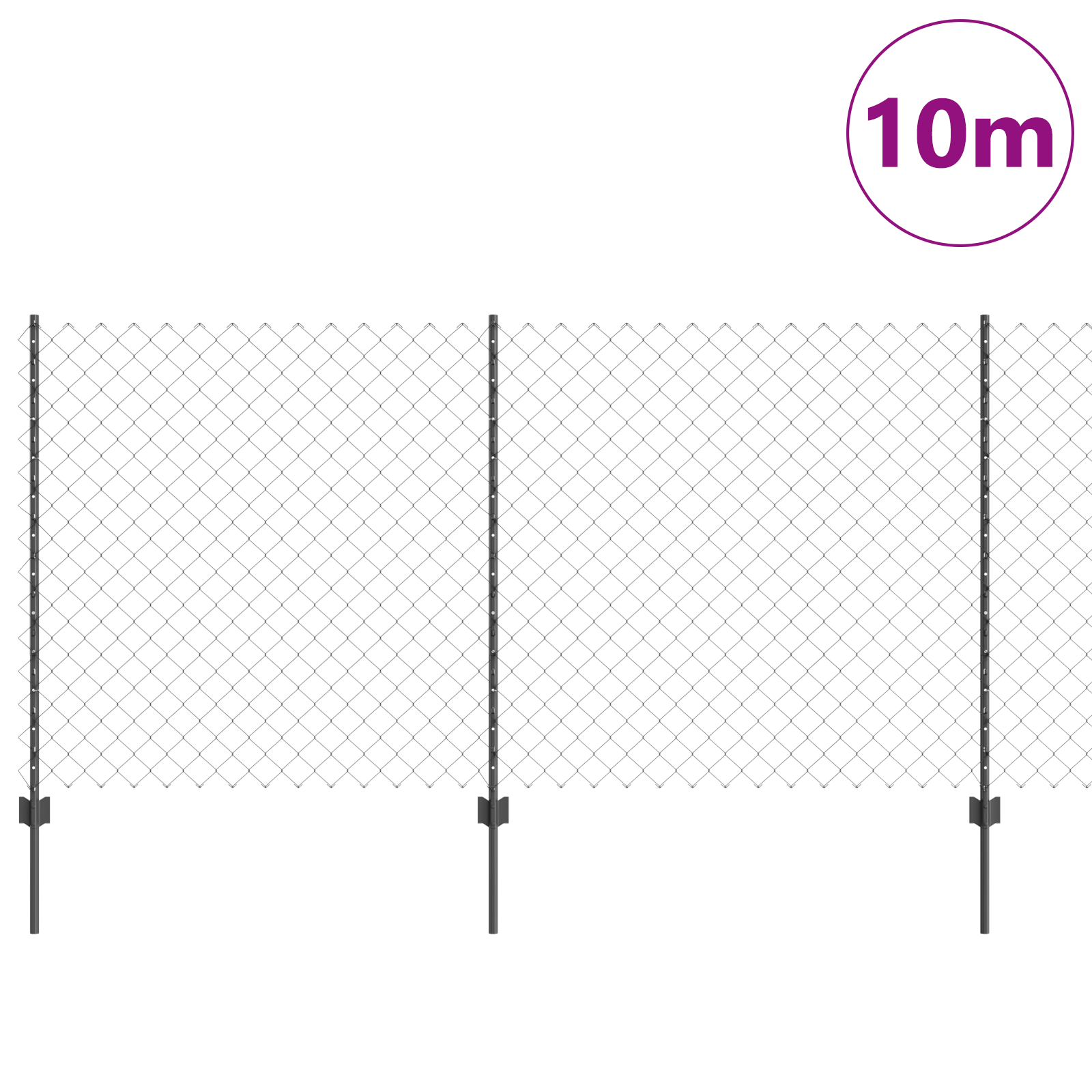 Chain Link Fence with 20 U Posts Grey 1.2x10 m Steel - Image 3