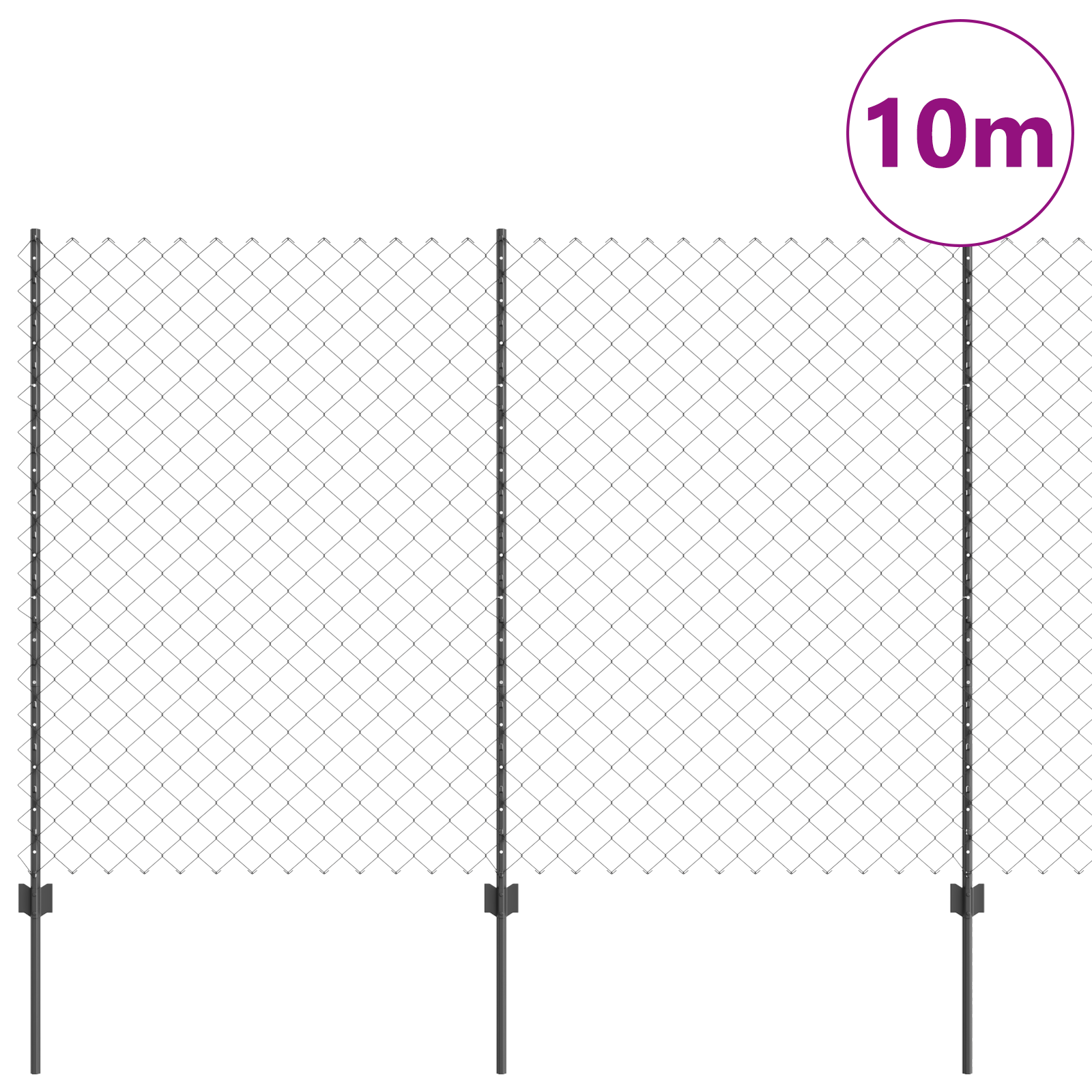 Chain Link Fence with 20 U Posts Grey 1.6x10 m Steel - Image 3