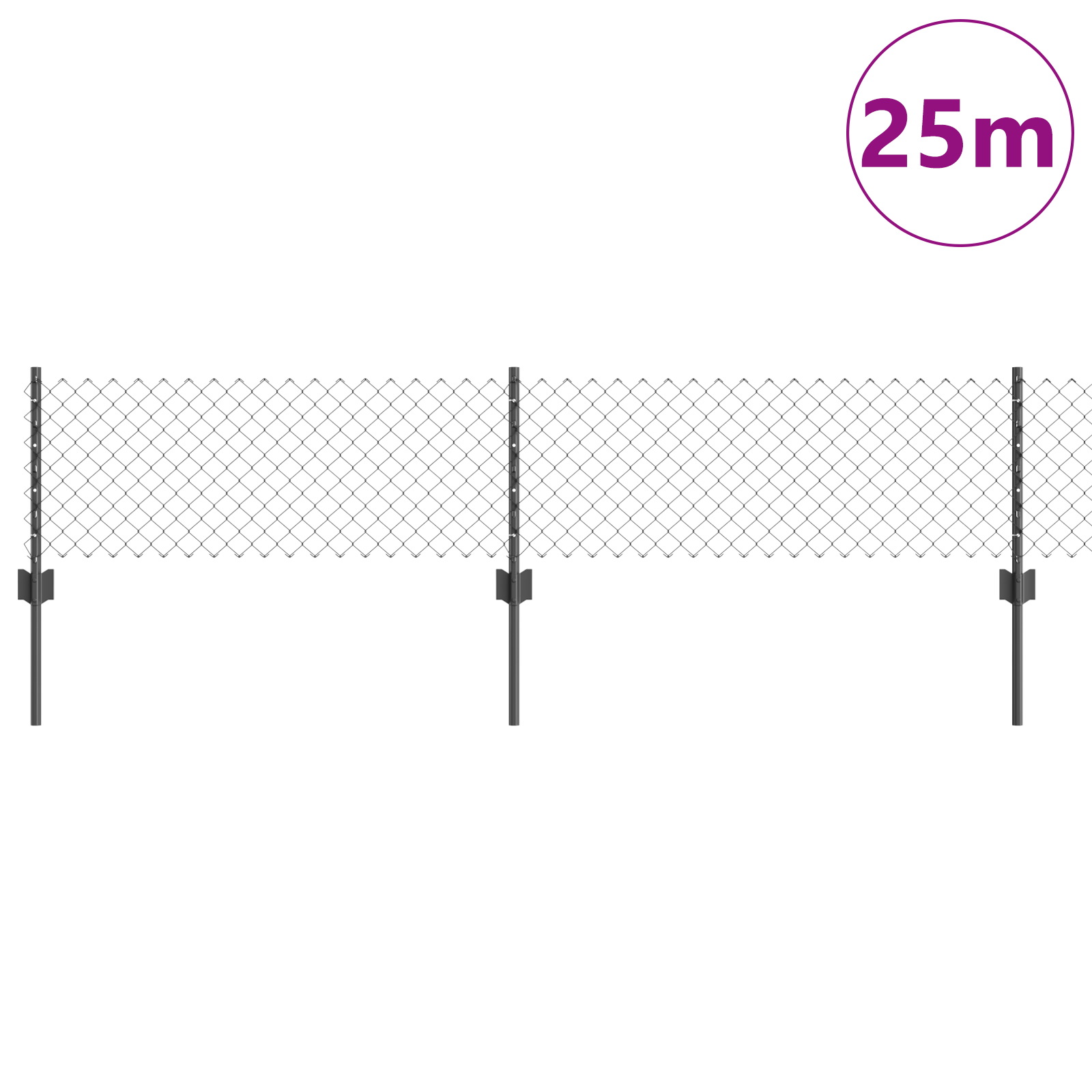 Chain Link Fence with 22 U Posts Grey 0.4x25 m Steel - Image 3