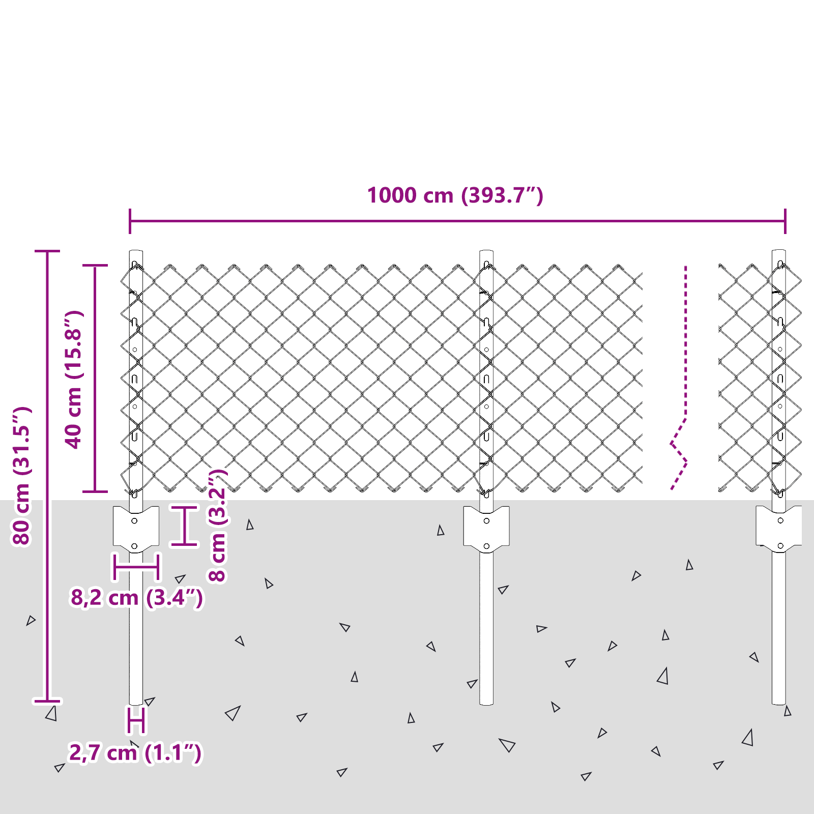 Chain Link Fence with 22 U Posts Grey 0.4x25 m Steel - Image 10