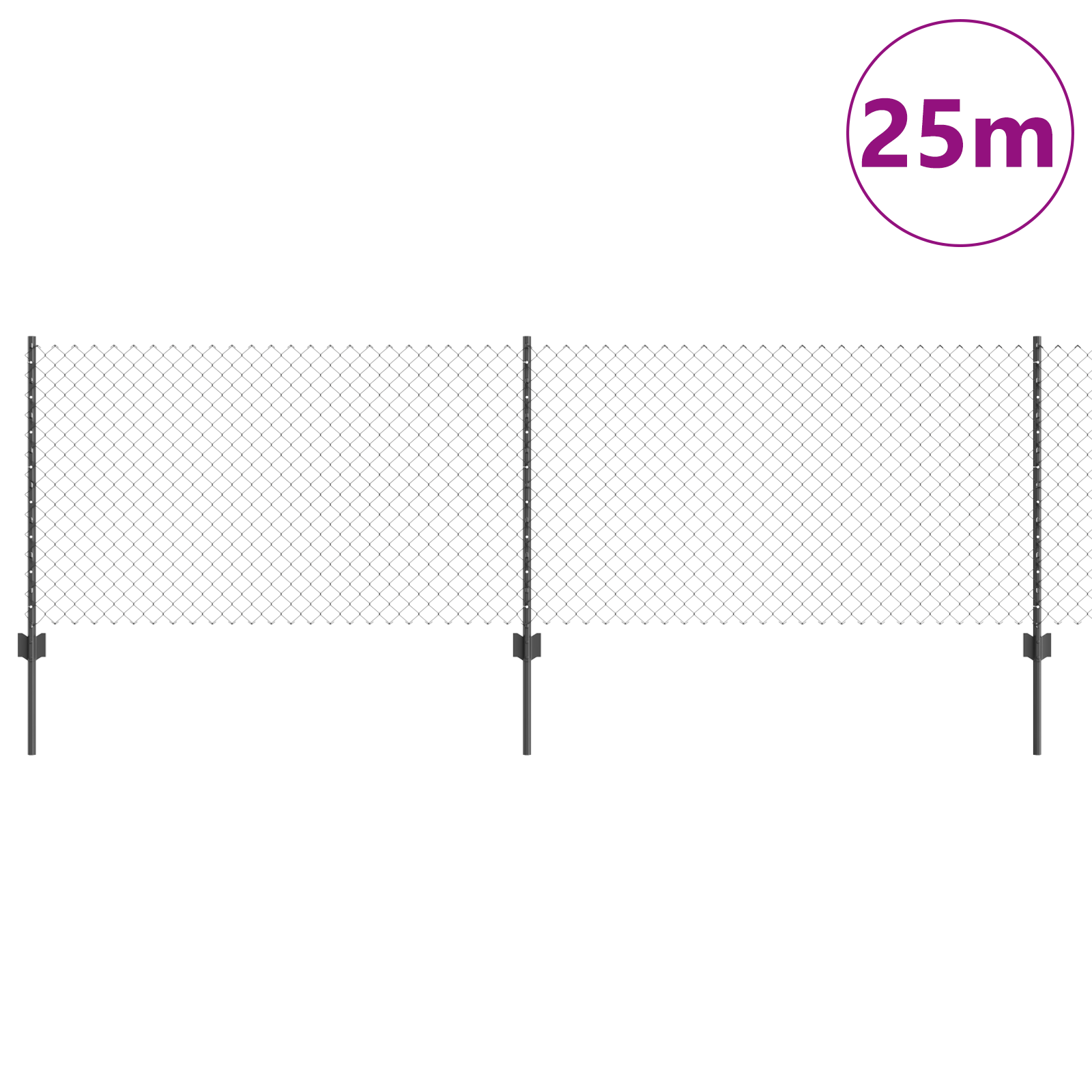 Chain Link Fence with 22 U Posts Grey 0.8x25 m Steel - Image 3