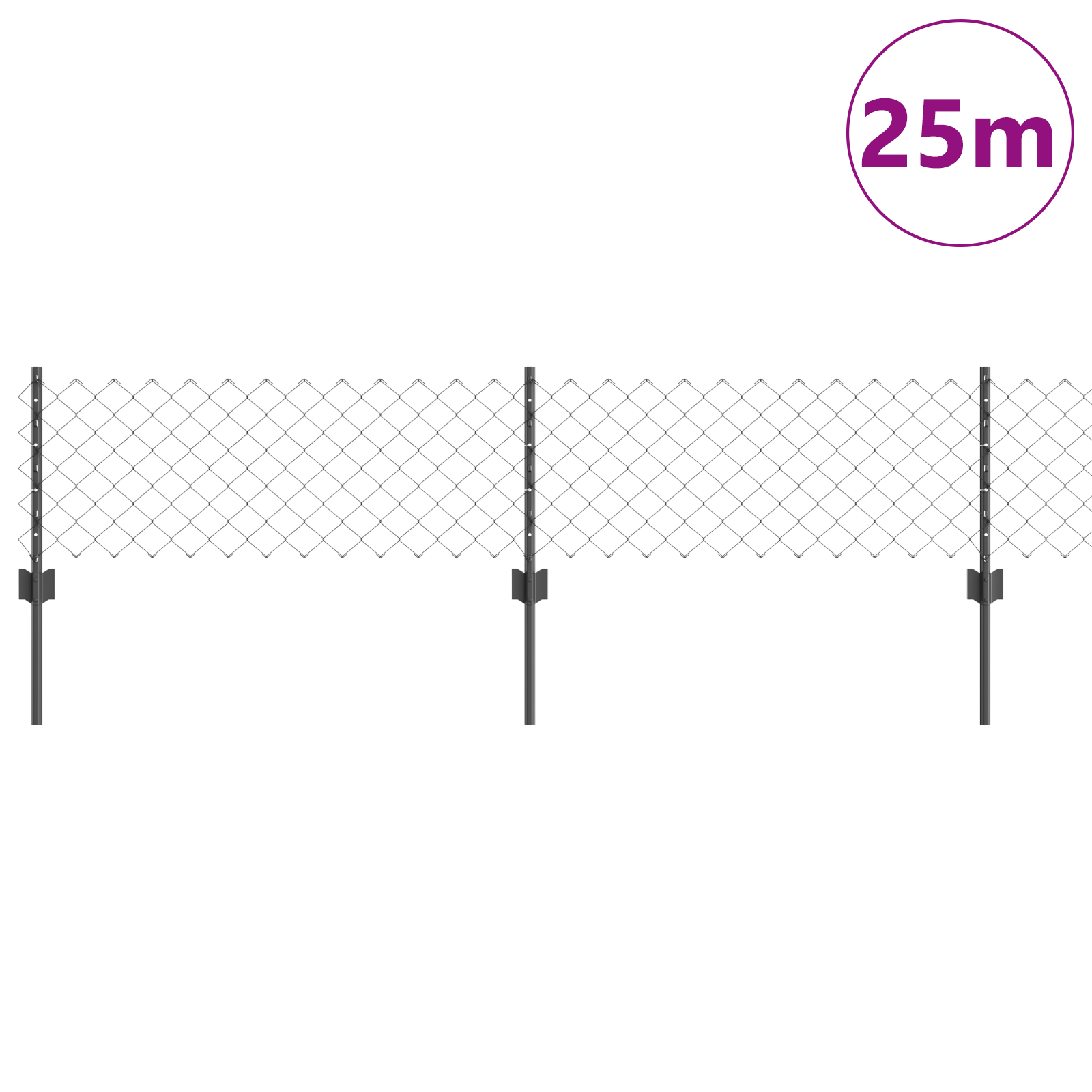 Chain Link Fence with 22 U Posts Grey 0.4x25 m Steel - Image 3