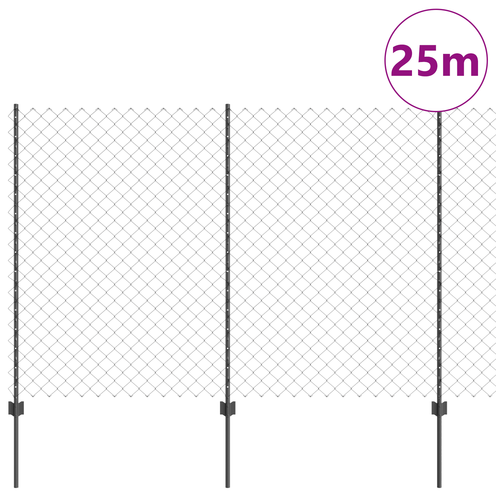 Chain Link Fence with 44 U Posts Grey 1.6x25 m Steel - Image 3