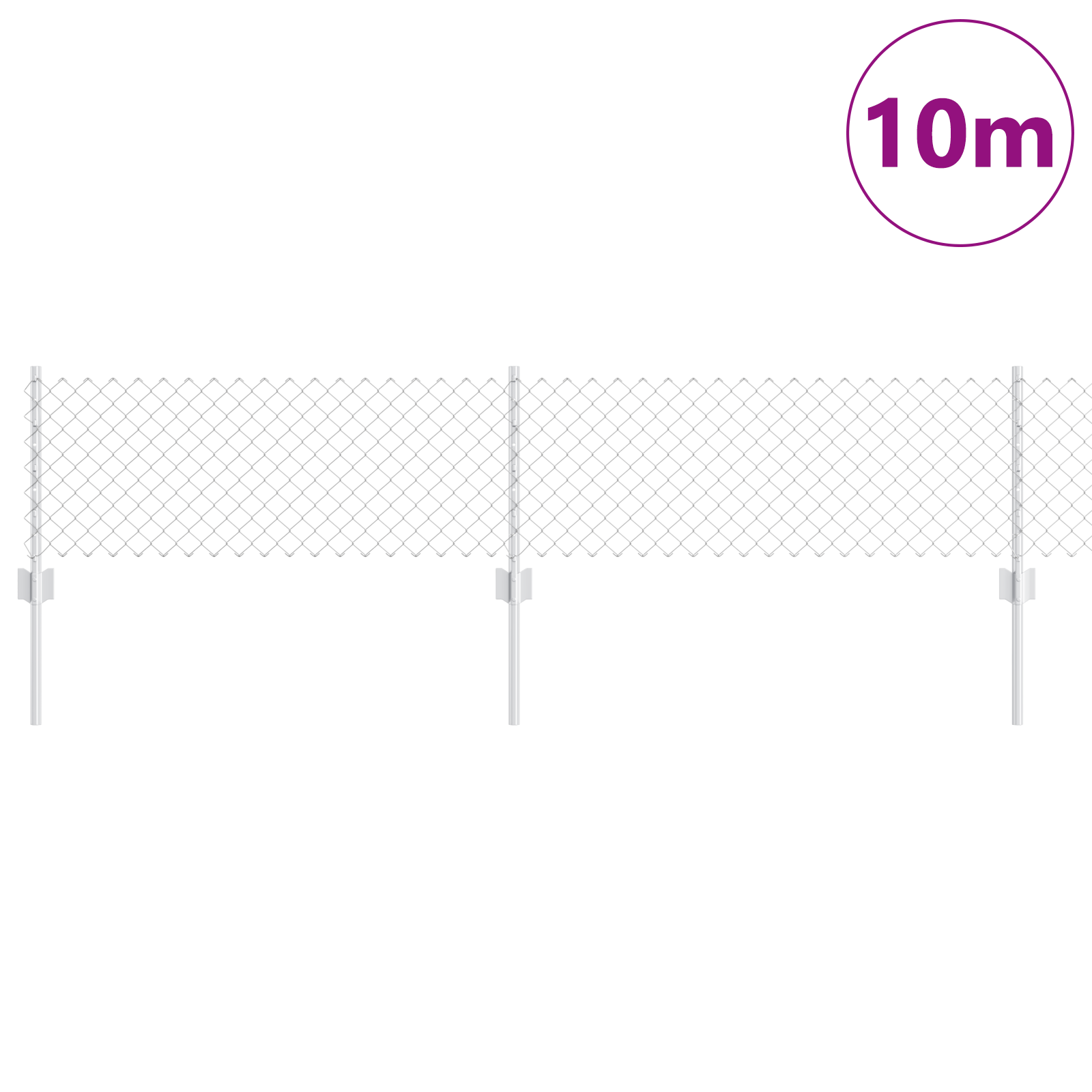 Chain Link Fence with 10 U Posts Silver 0.4x10 m Steel - Image 3