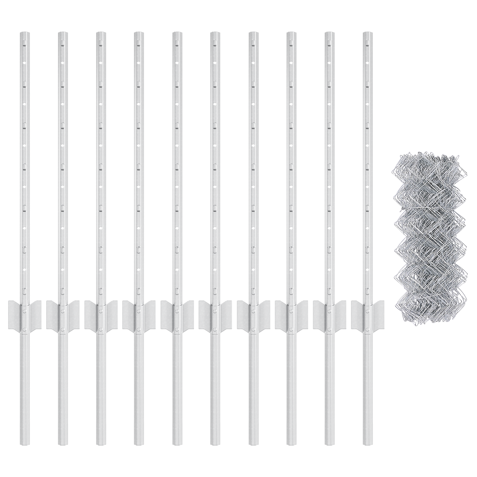 Chain Link Fence with 10 U Posts Silver 0.6x10 m Steel - Image 4