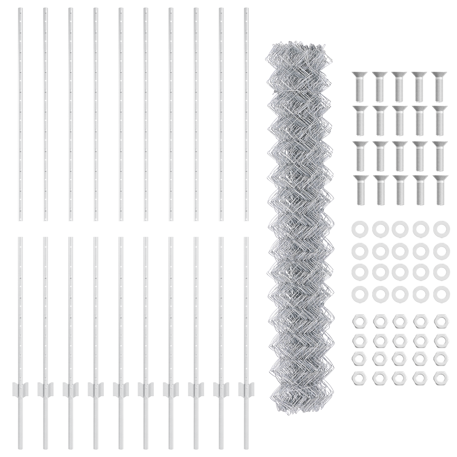 Chain Link Fence with 20 U Posts Silver 1.6x10 m Steel - Image 3