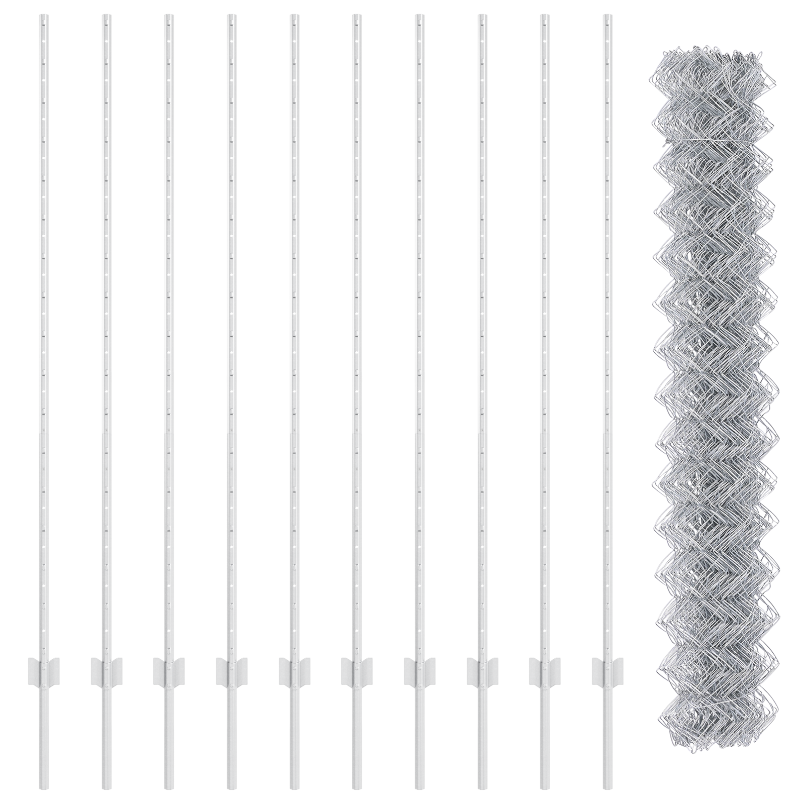 Chain Link Fence with 20 U Posts Silver 1.6x10 m Steel - Image 4