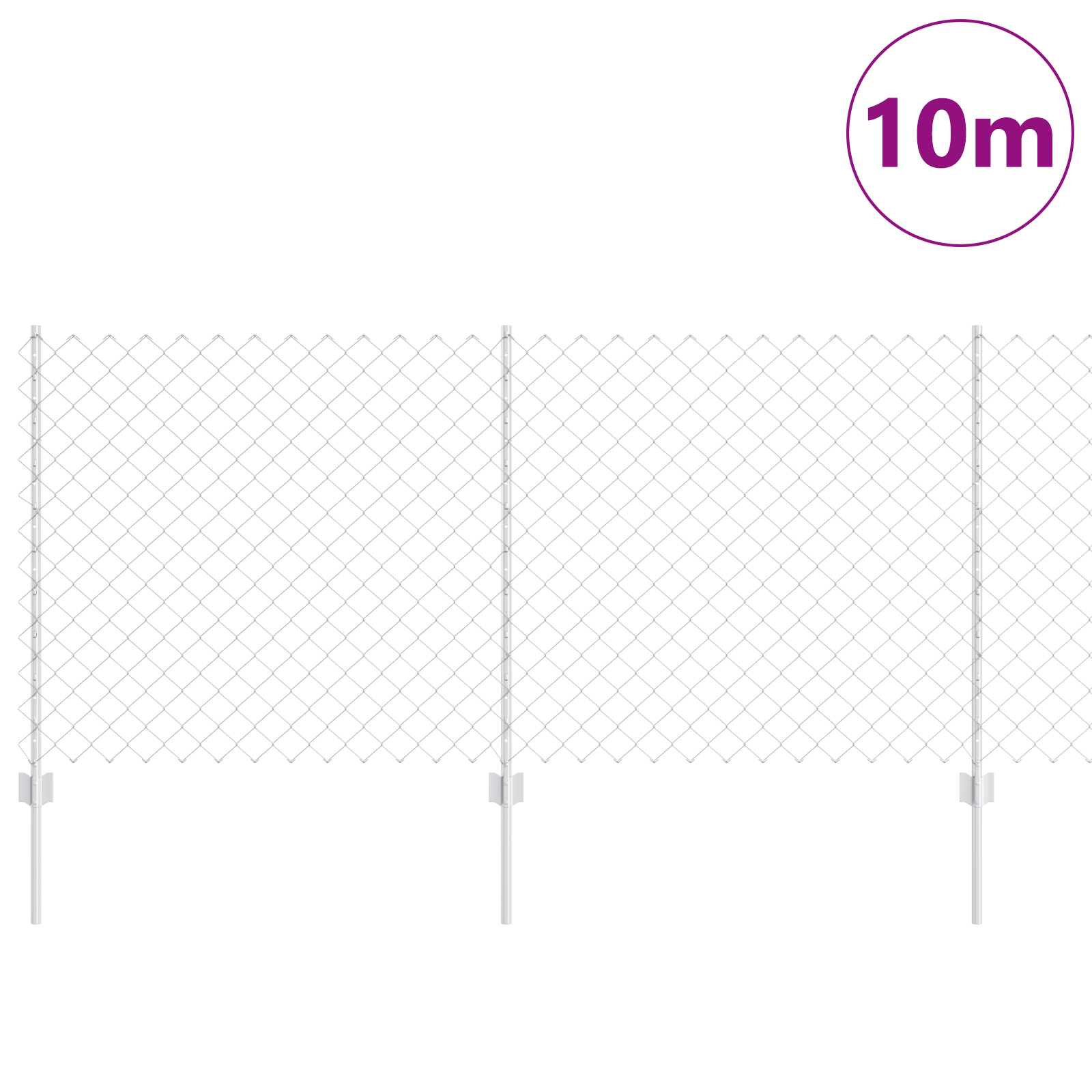 Chain Link Fence with 20 U Posts Silver 1x10 m Steel - Image 3