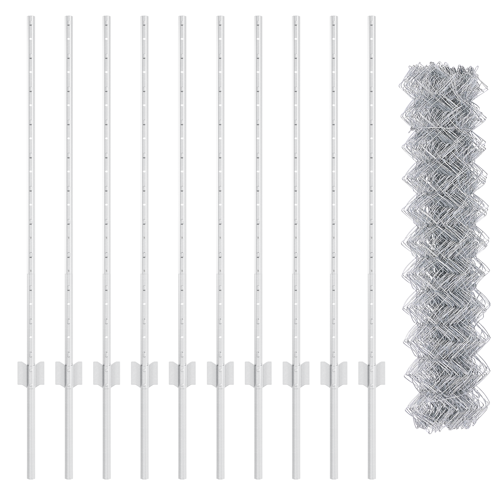 Chain Link Fence with 20 U Posts Silver 1x10 m Steel - Image 5