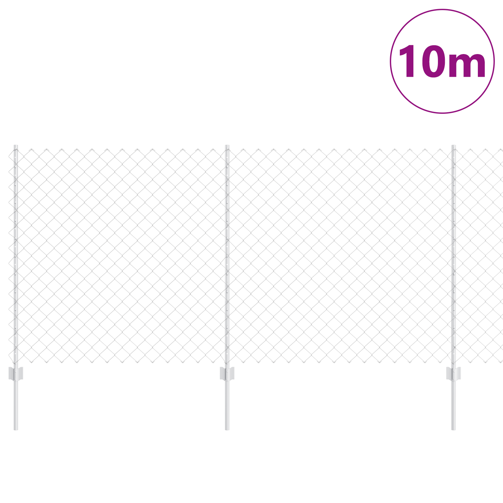 Chain Link Fence with 20 U Posts Silver 1.2x10 m Steel - Image 3