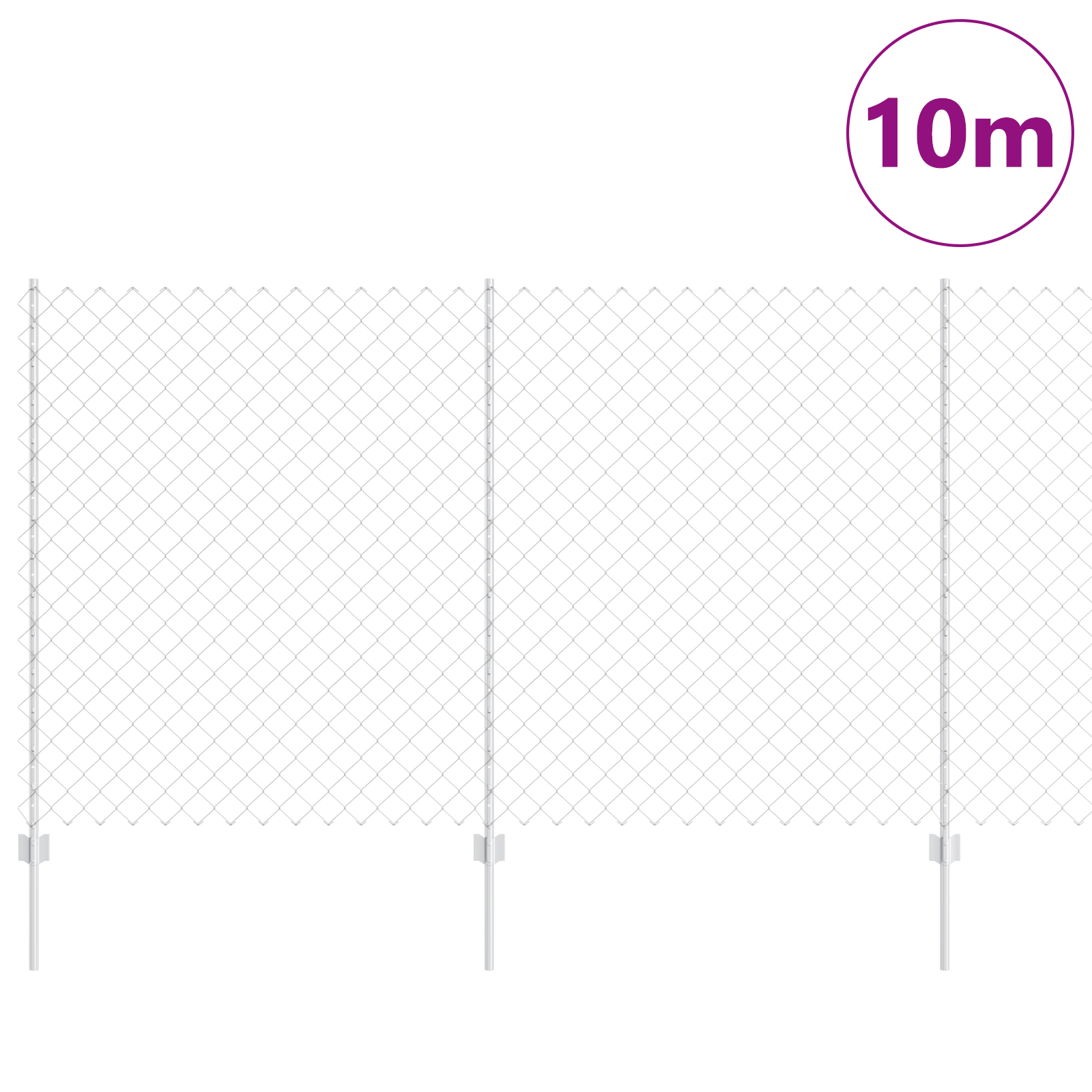 Chain Link Fence with 20 U Posts Silver 1.4x10 m Steel - Image 3