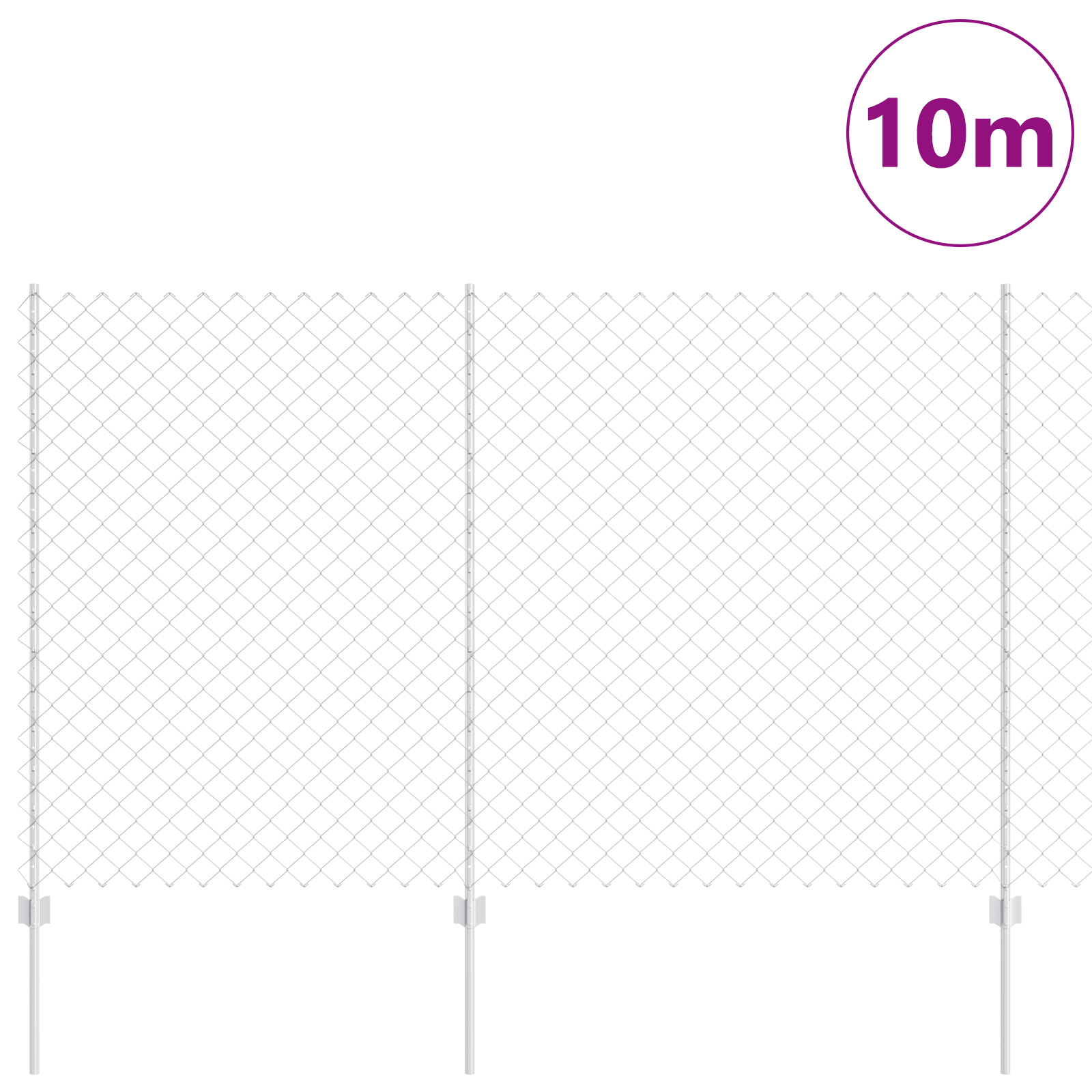 Chain Link Fence with 20 U Posts Silver 1.6x10 m Steel - Image 3