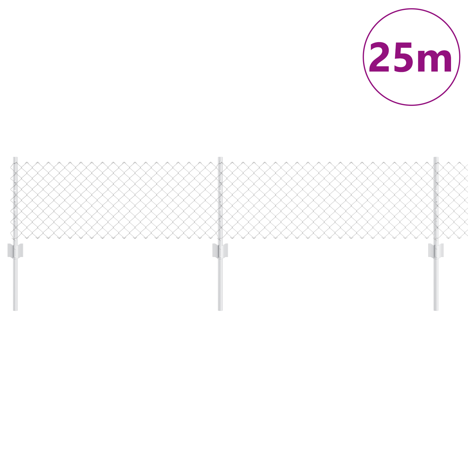 Chain Link Fence with 22 U Posts Silver 0.4x25 m Steel - Image 3