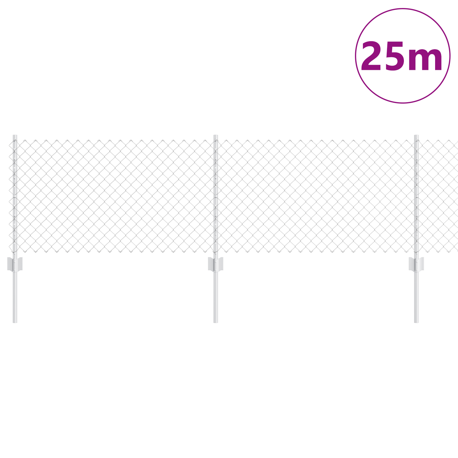 Chain Link Fence with 22 U Posts Silver 0.6x25 m Steel - Image 3