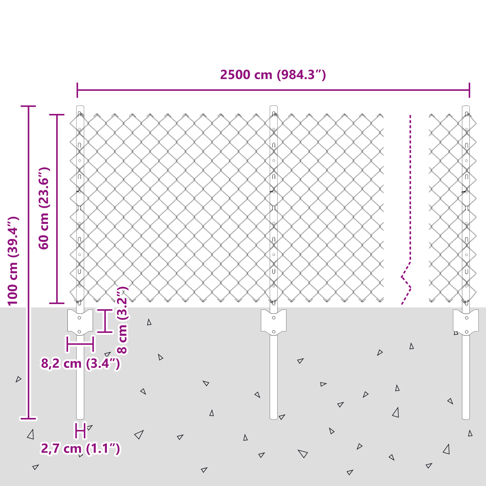 Chain Link Fence with 22 U Posts Silver 0.6x25 m Steel - Image 10