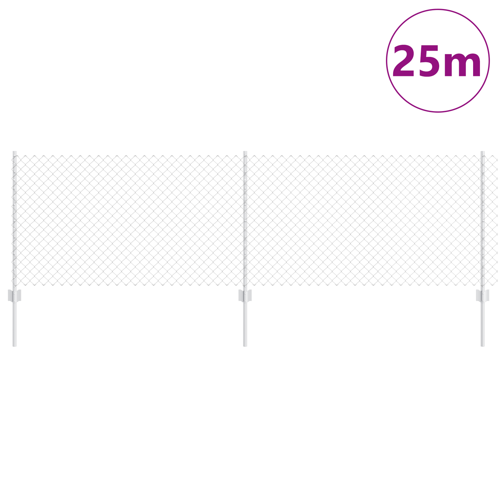 Chain Link Fence with 22 U Posts Silver 0,8x25 m Steel - Image 3