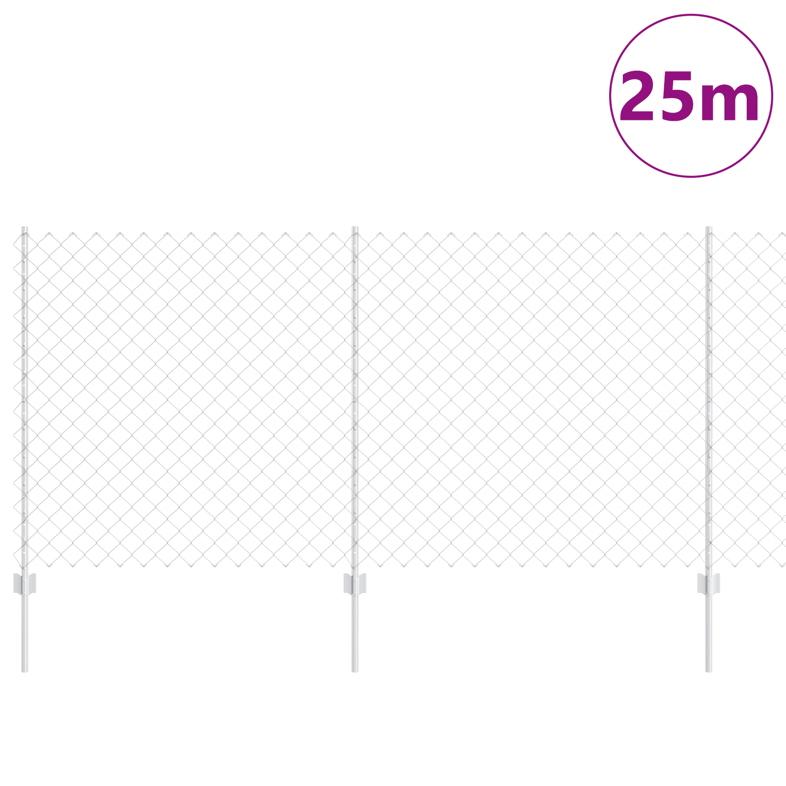 Chain Link Fence with 44 U Posts Silver 1.2m x 25m Steel - Image 3