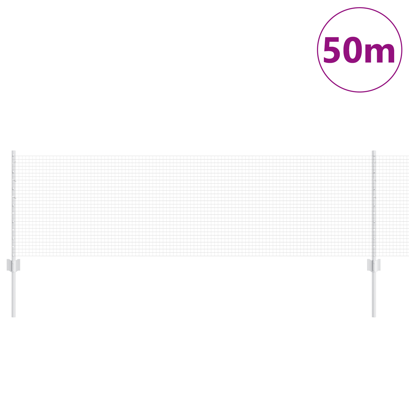 Welded Wire Fence with 22 U Posts Silver 0.6x50 m Steel - Image 3